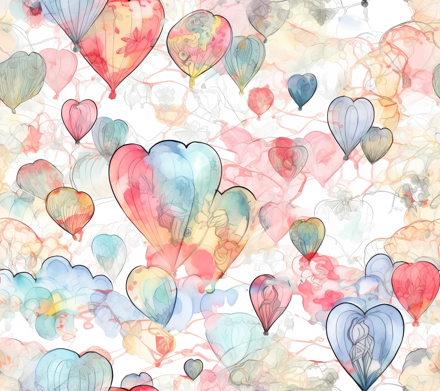 Watercolor heart seamless pattern on a light color background #30410