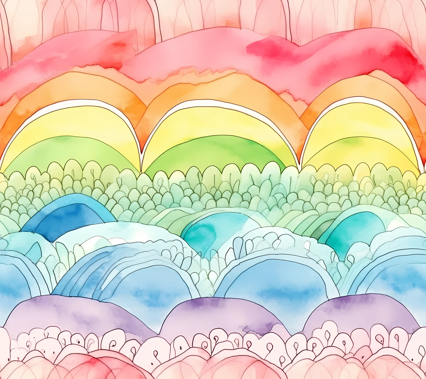 Watercolor rainbow seamless pattern on a light color background #30412