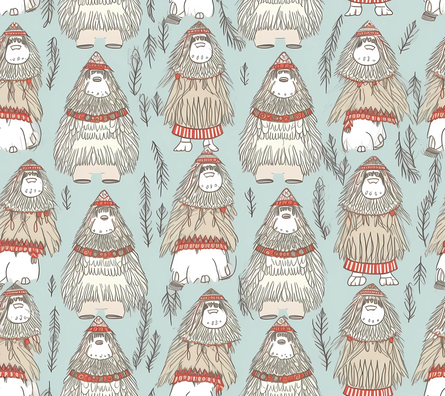 Winter Yeti seamless pattern on a light color background #30429