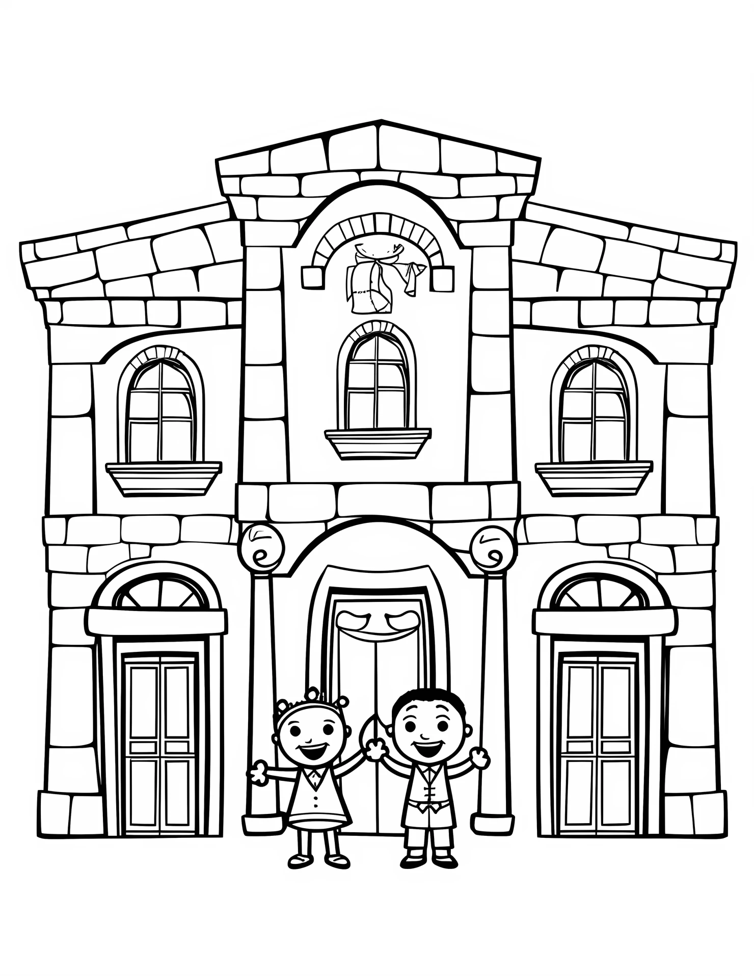 Ancient architecture building for kids coloring page on white color background #30481