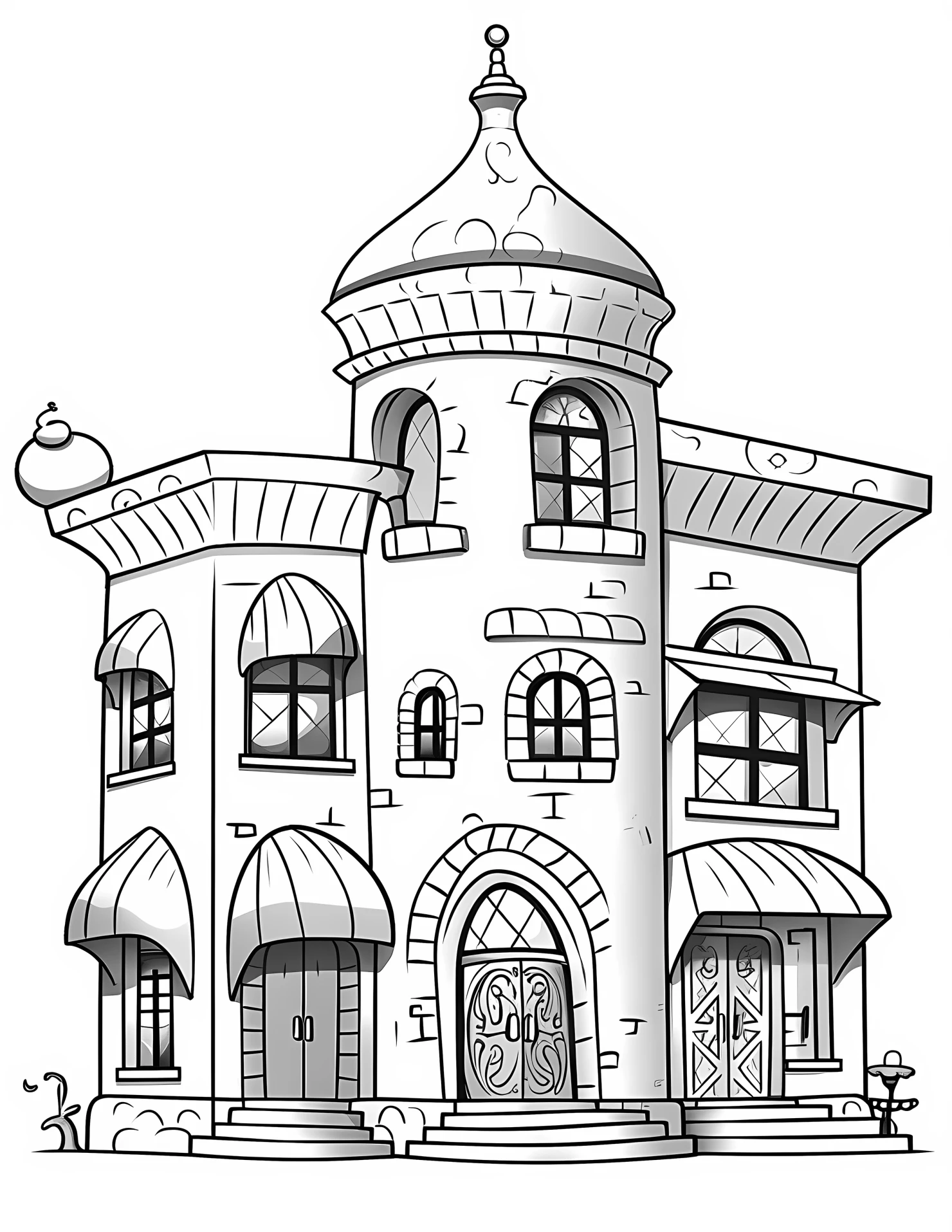 Ancient architecture building for kids coloring page on white color background #30482