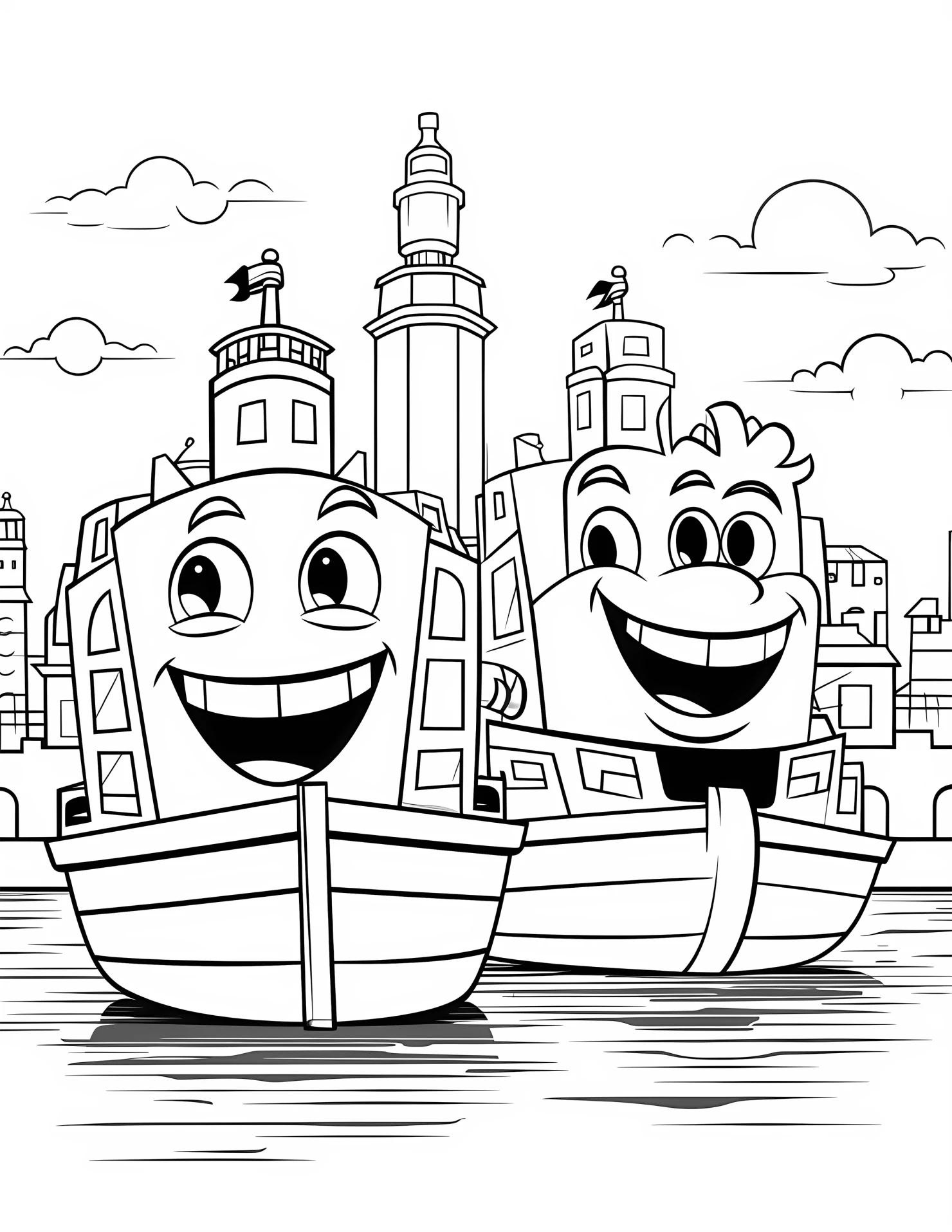 Barges for kids coloring page on white color background #30630
