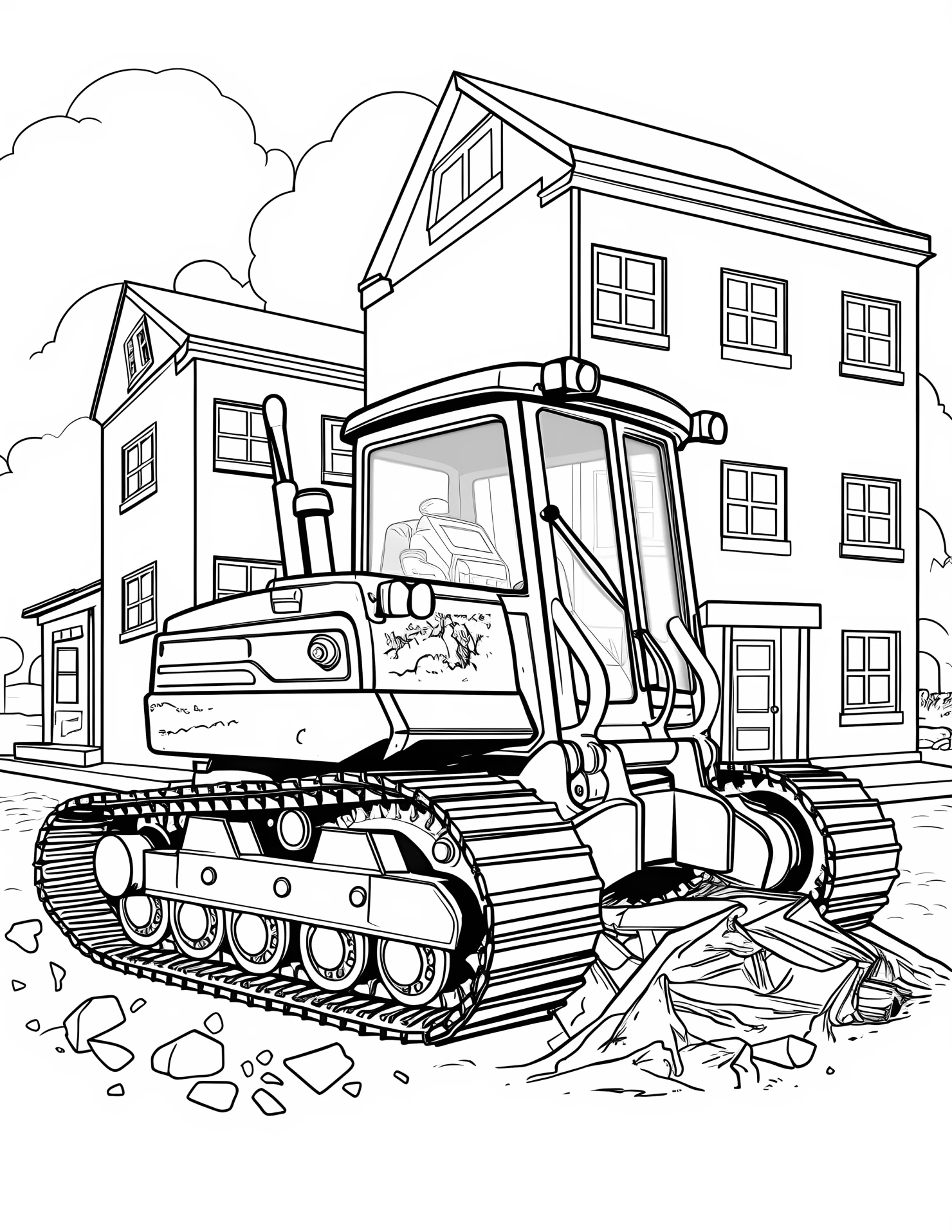 Bulldozer for kids coloring page on white color background #30804