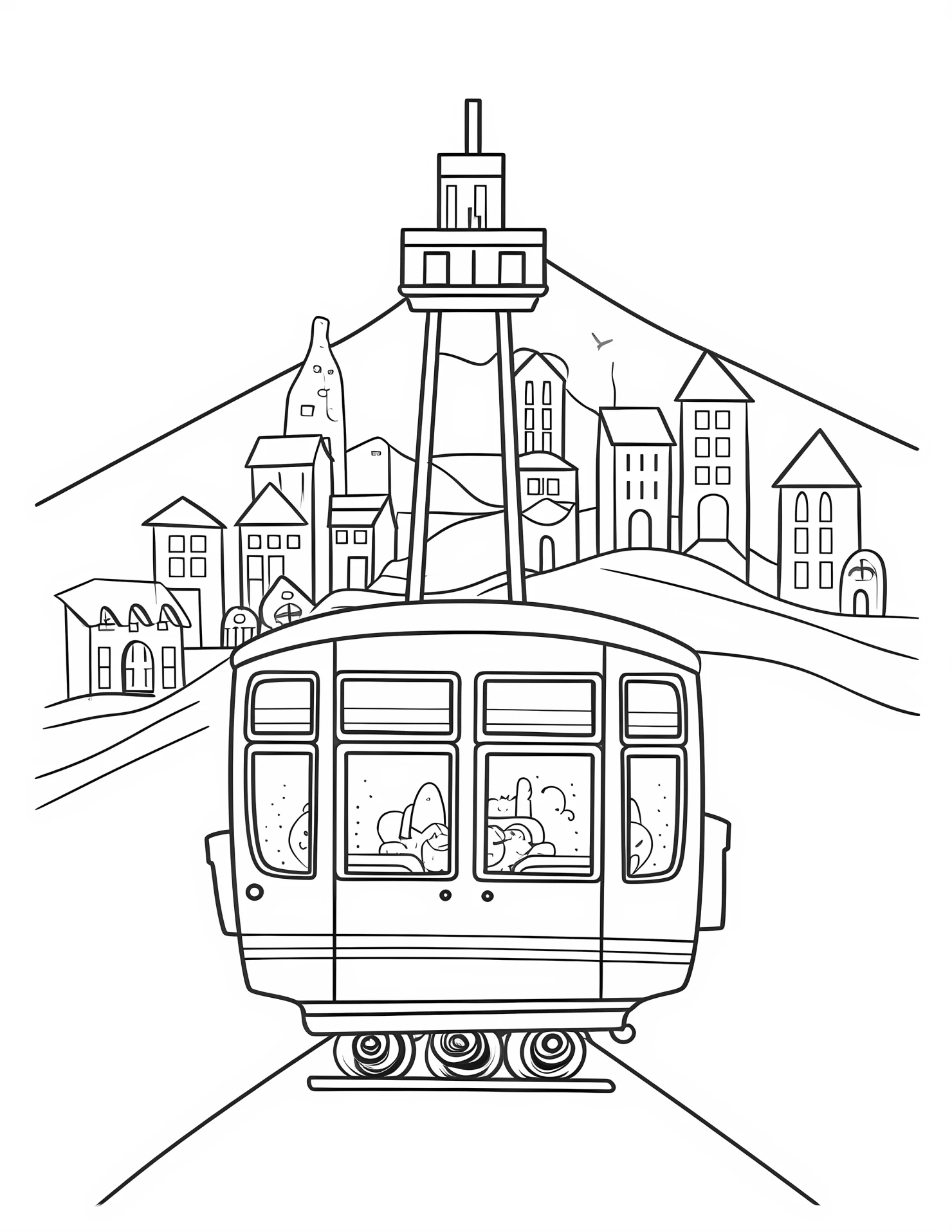 cable car for kids coloring page on white color background #30834