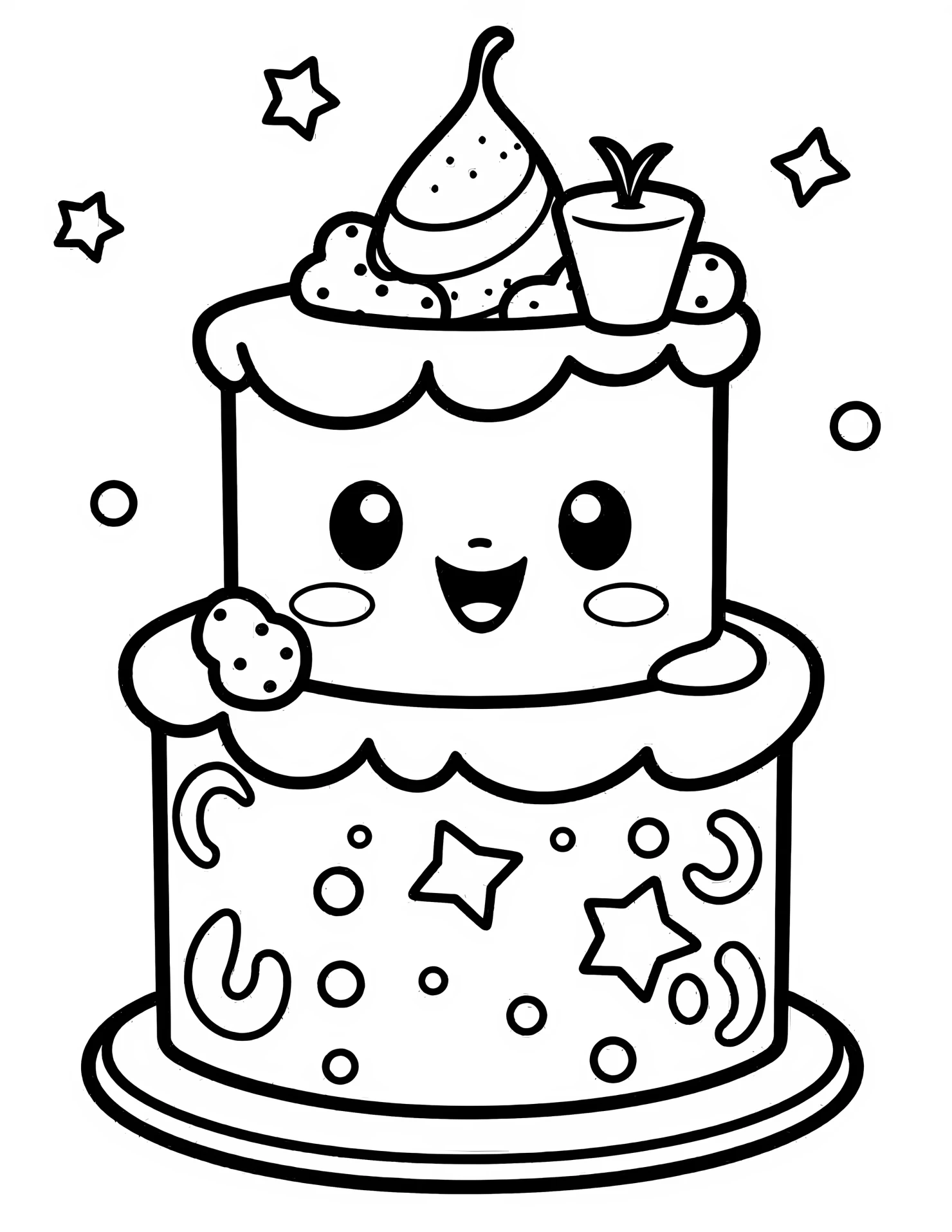 Cake for kids coloring page on white color background #30840