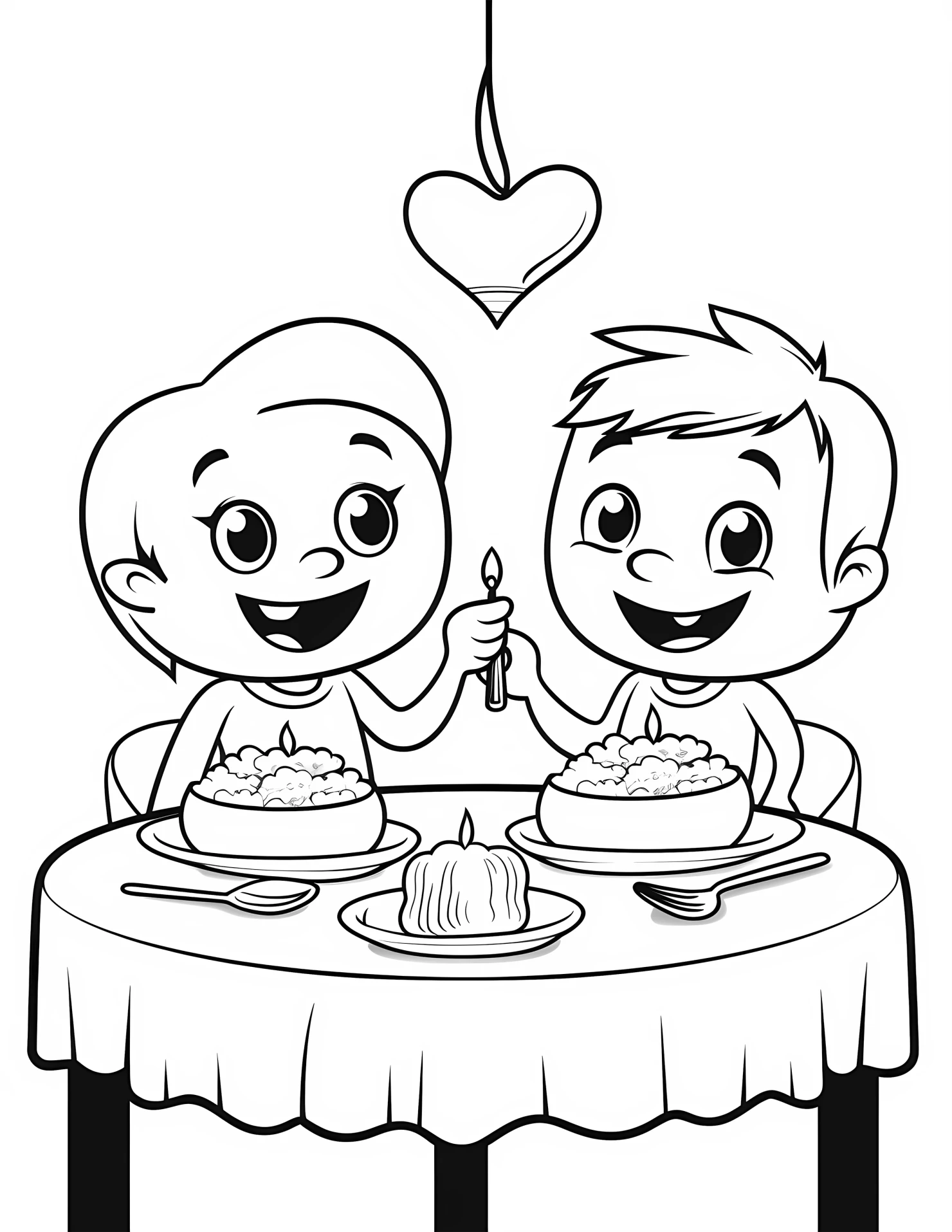 Candlelight dinner for kids coloring page on white color background #30848