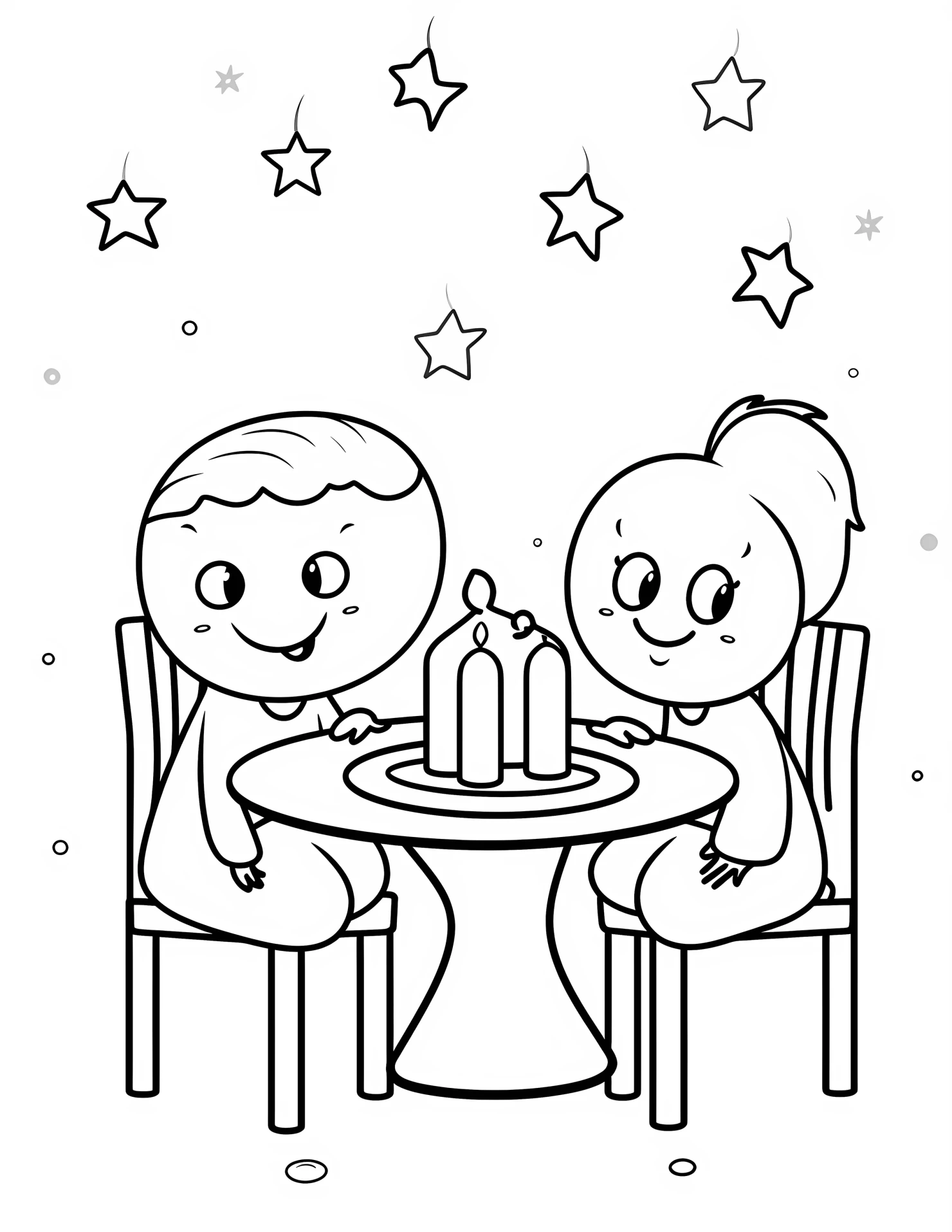 Candlelight dinner for kids coloring page on white color background #30849