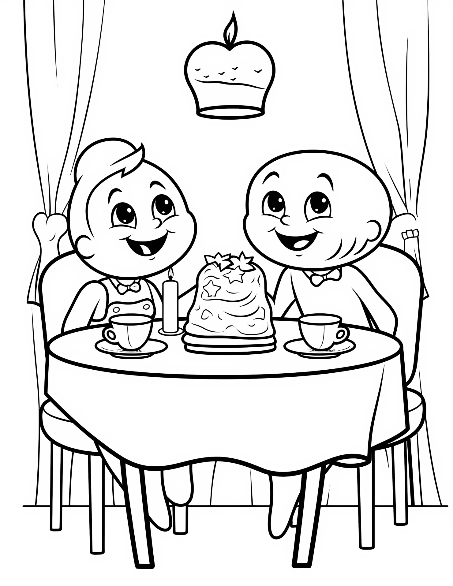 Candlelight dinner for kids coloring page on white color background #30851