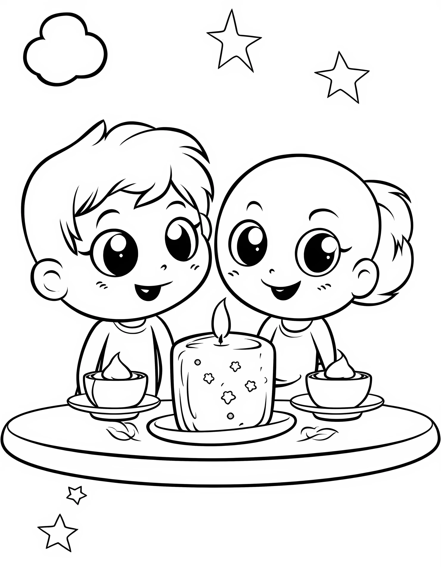 Candlelight dinner for kids coloring page on white color background #30852