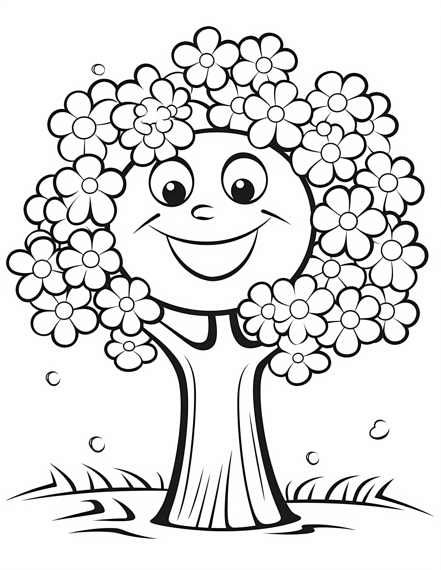 Cherry blossom tree for kids coloring page on white color background #30958