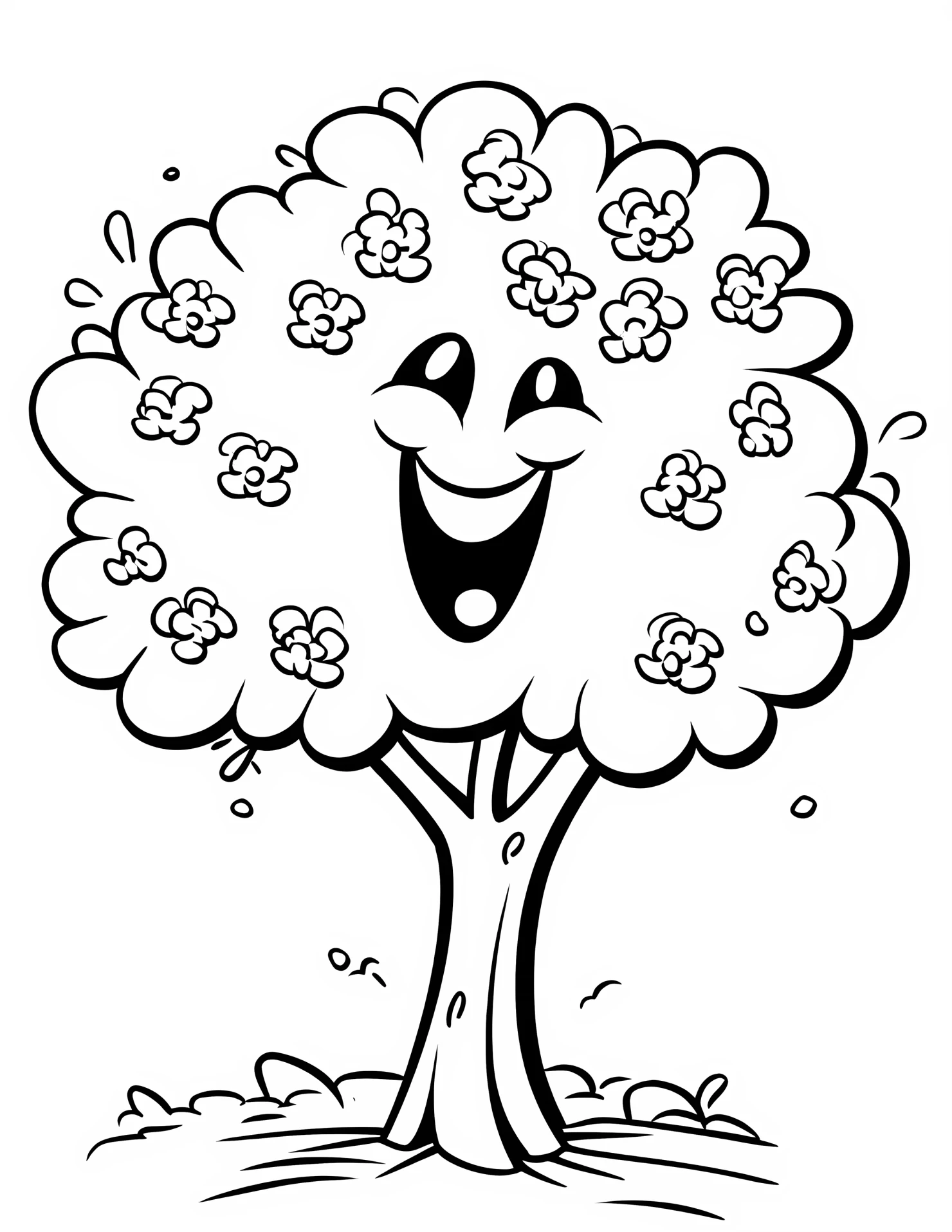 Cherry blossom tree for kids coloring page on white color background #30960