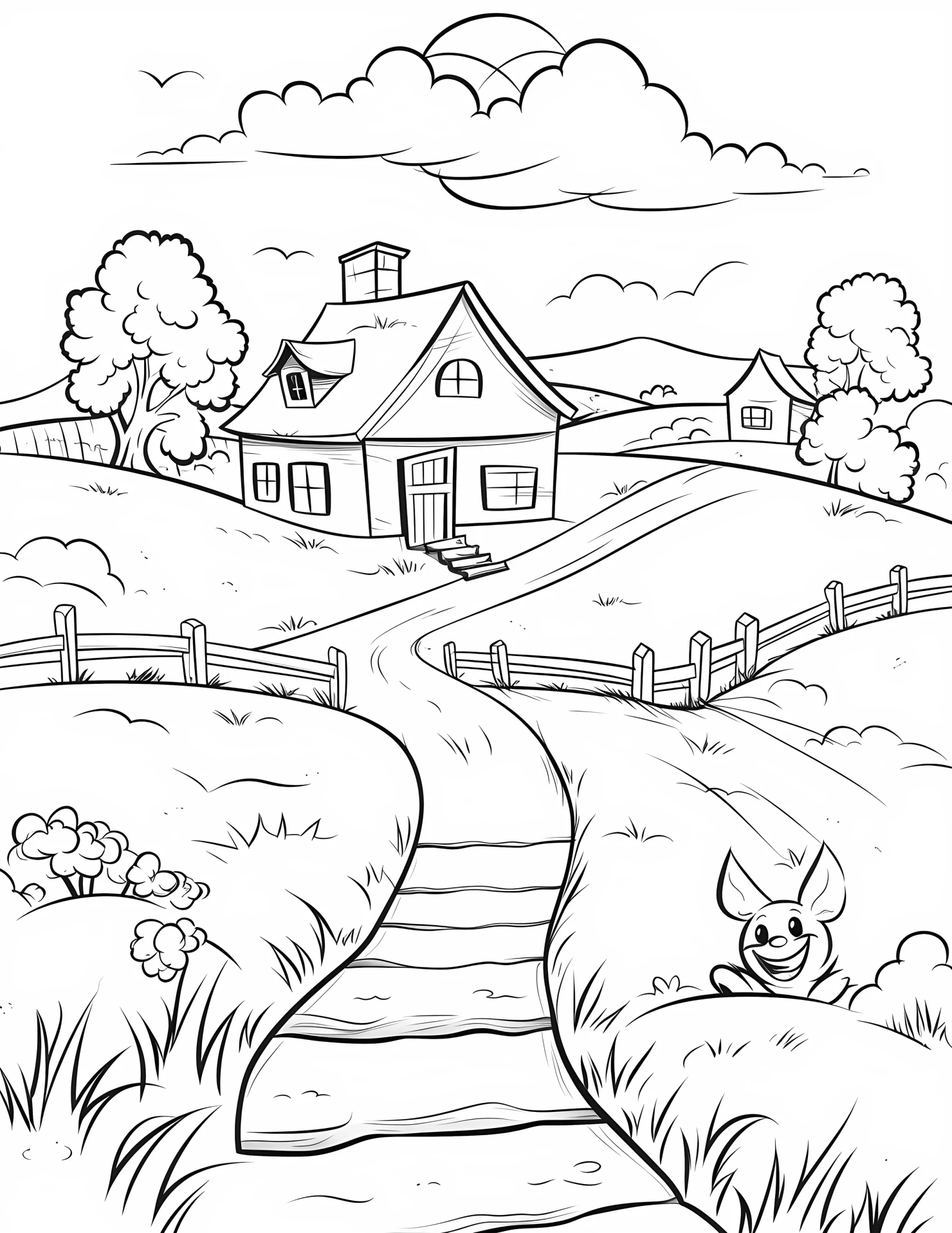 Countryside for kids coloring page on white color background #31079