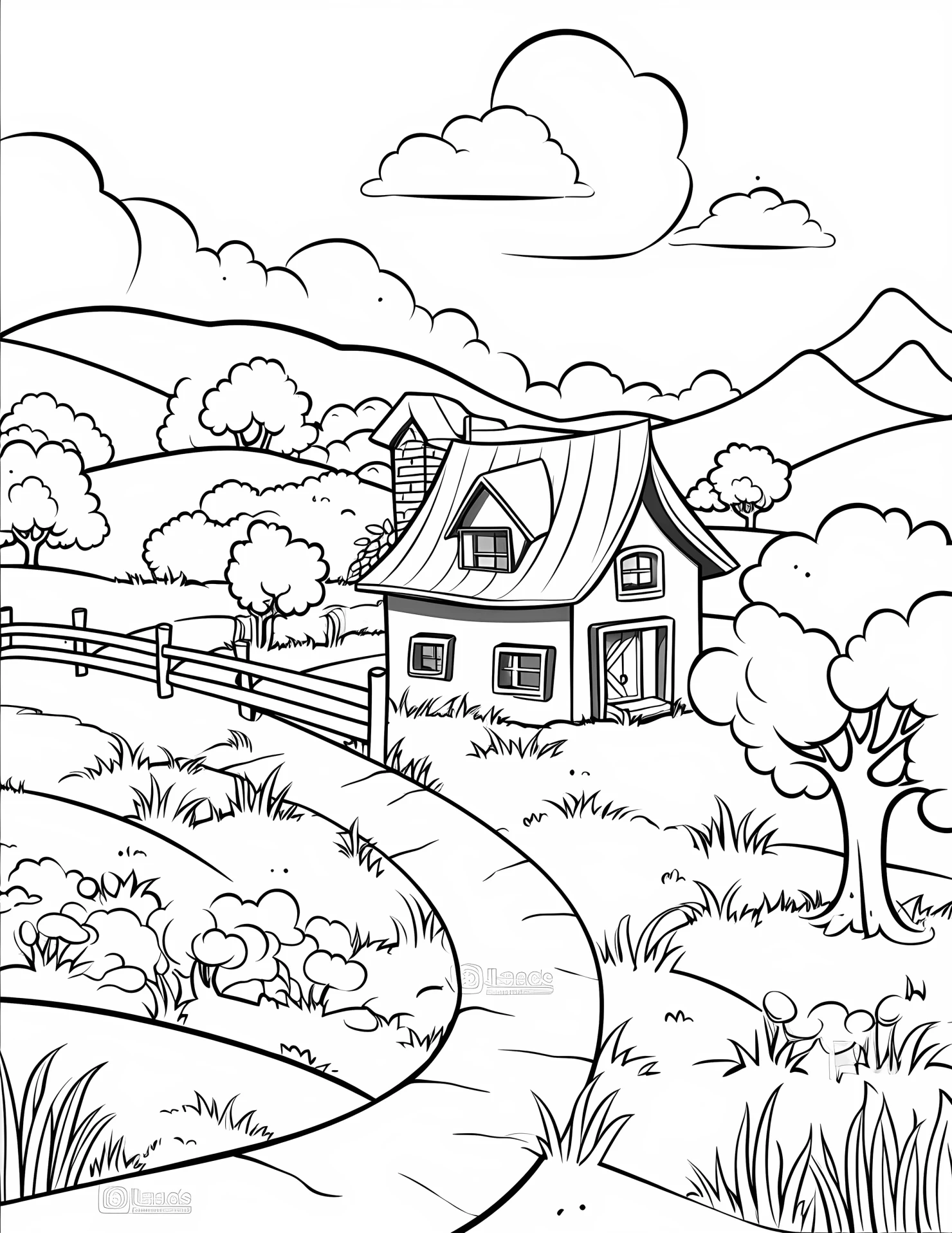 Countryside for kids coloring page on white color background #31080