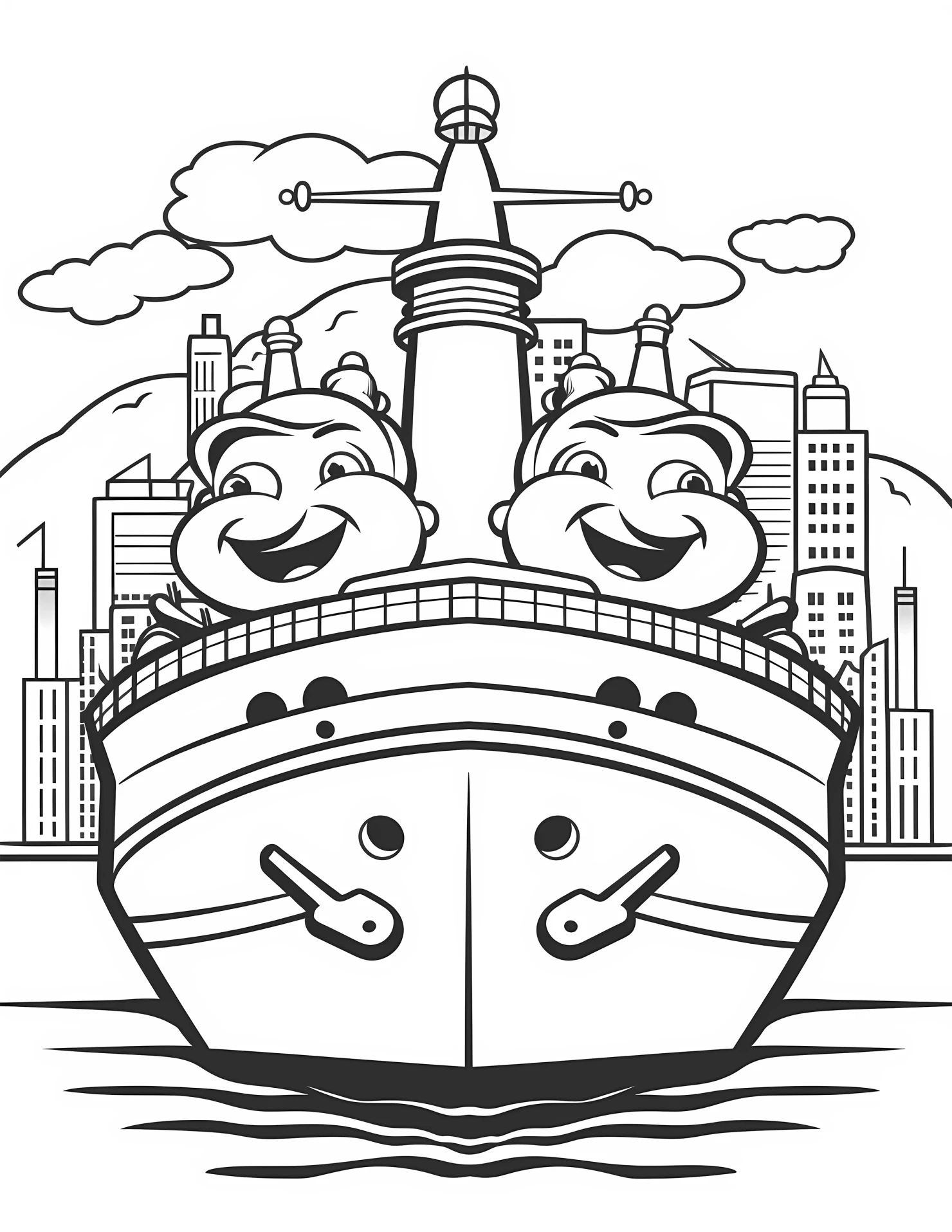 Cruise ship for kids coloring page on white color background #31120