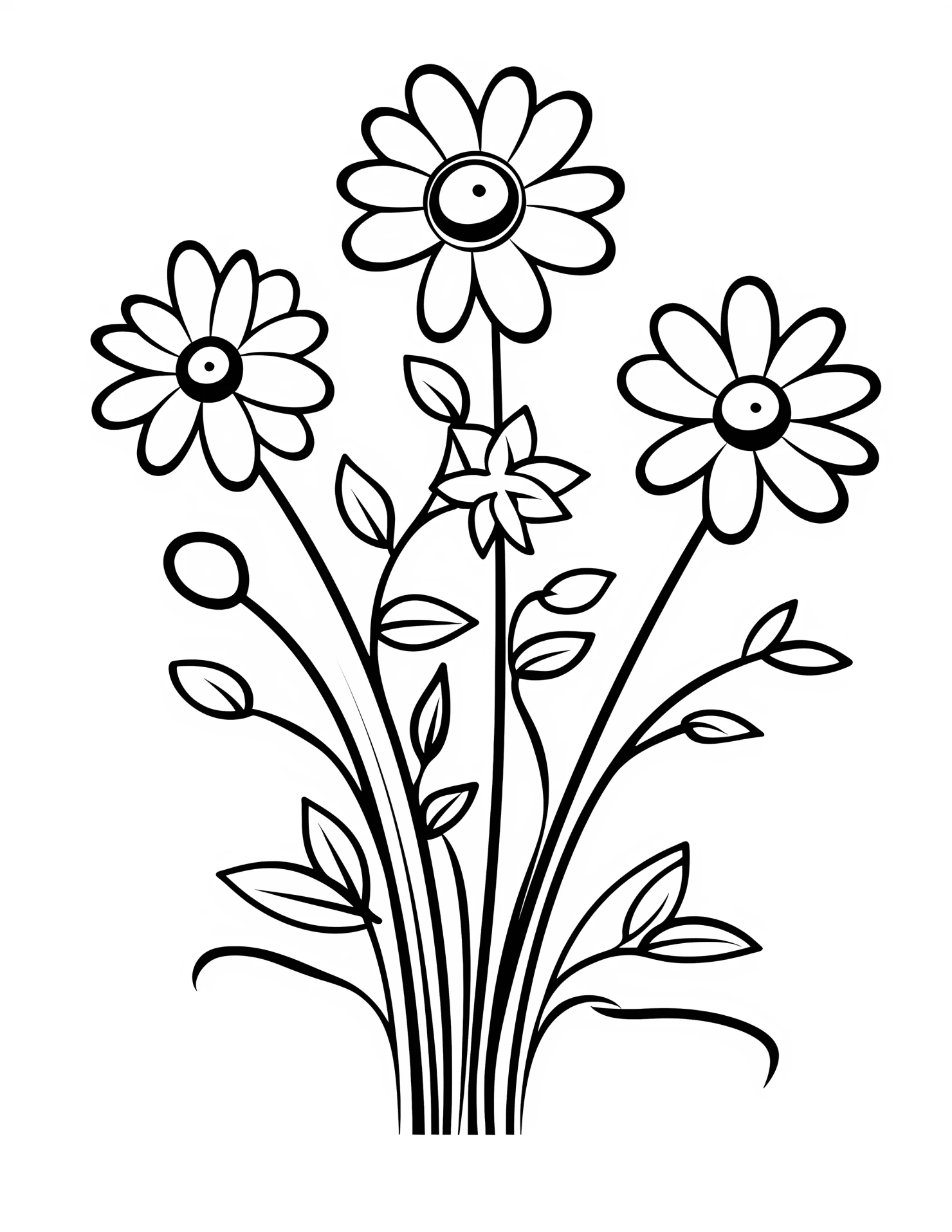Daisies for kids coloring page on white color background #31145