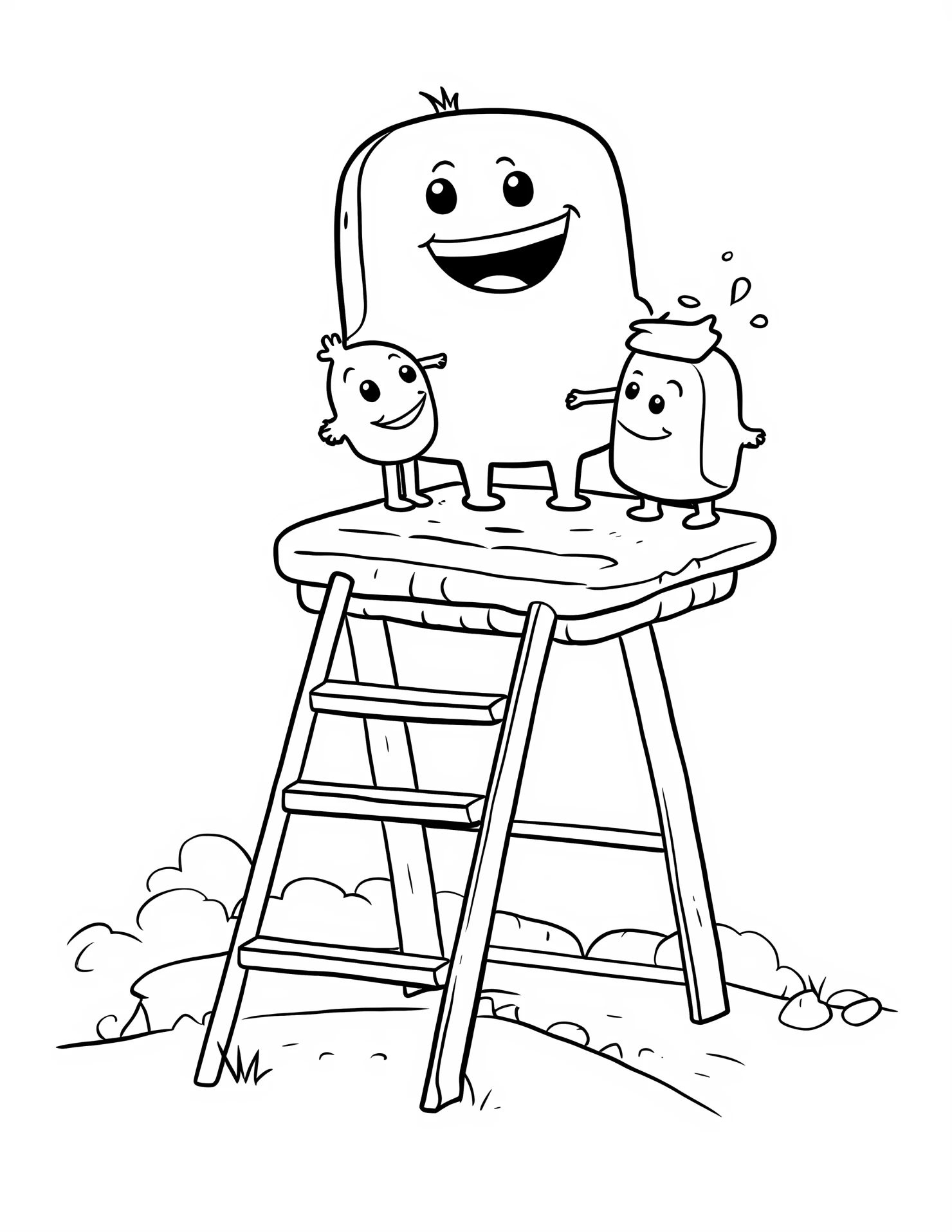 Diving board for kids coloring page on white color background #31195