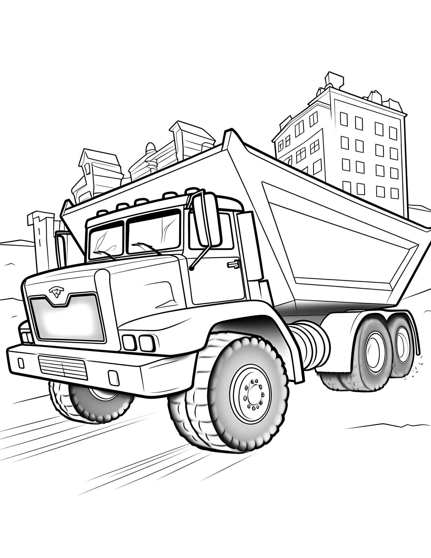 Dump truck for kids coloring page on white color background #31302