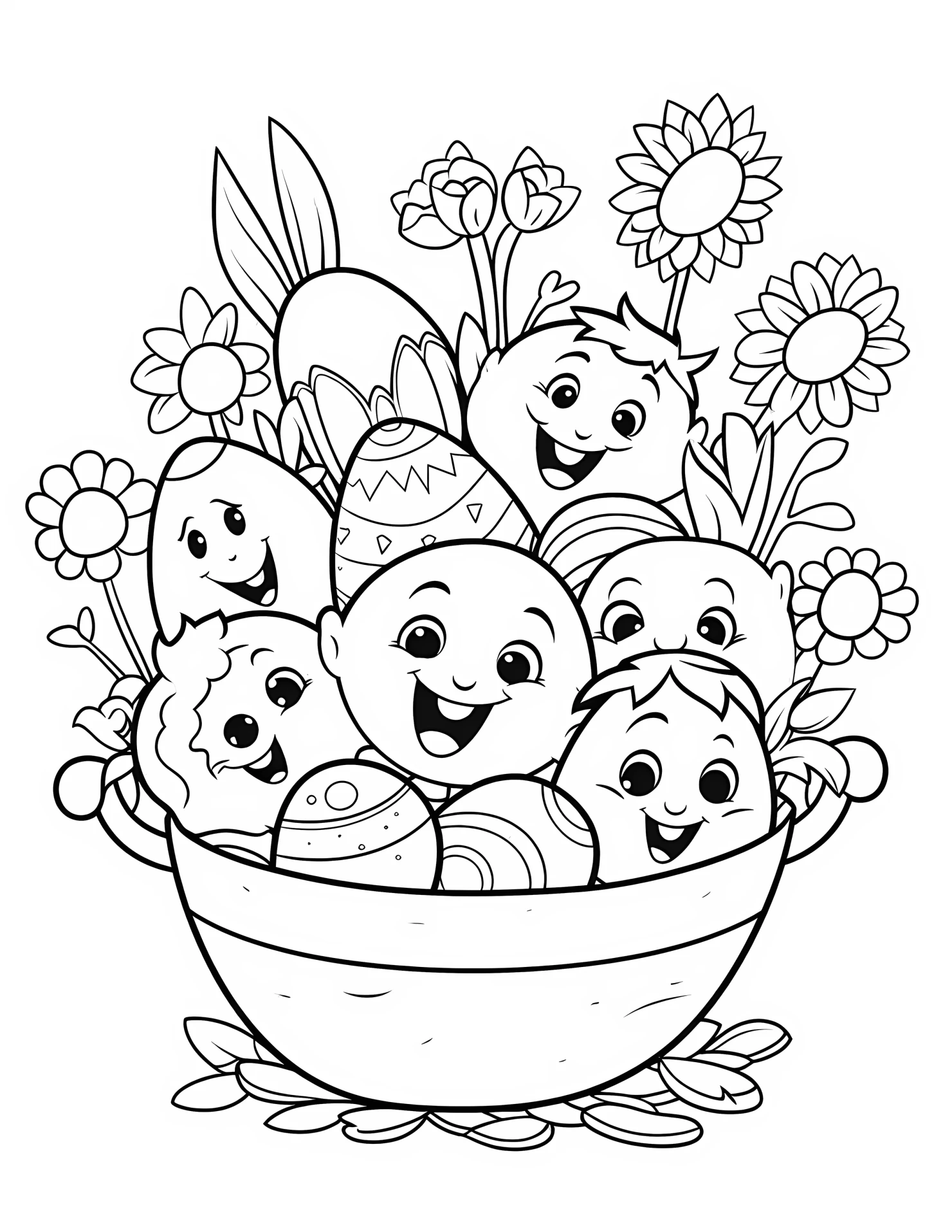 Easter basket for kids coloring page on white color background #31307