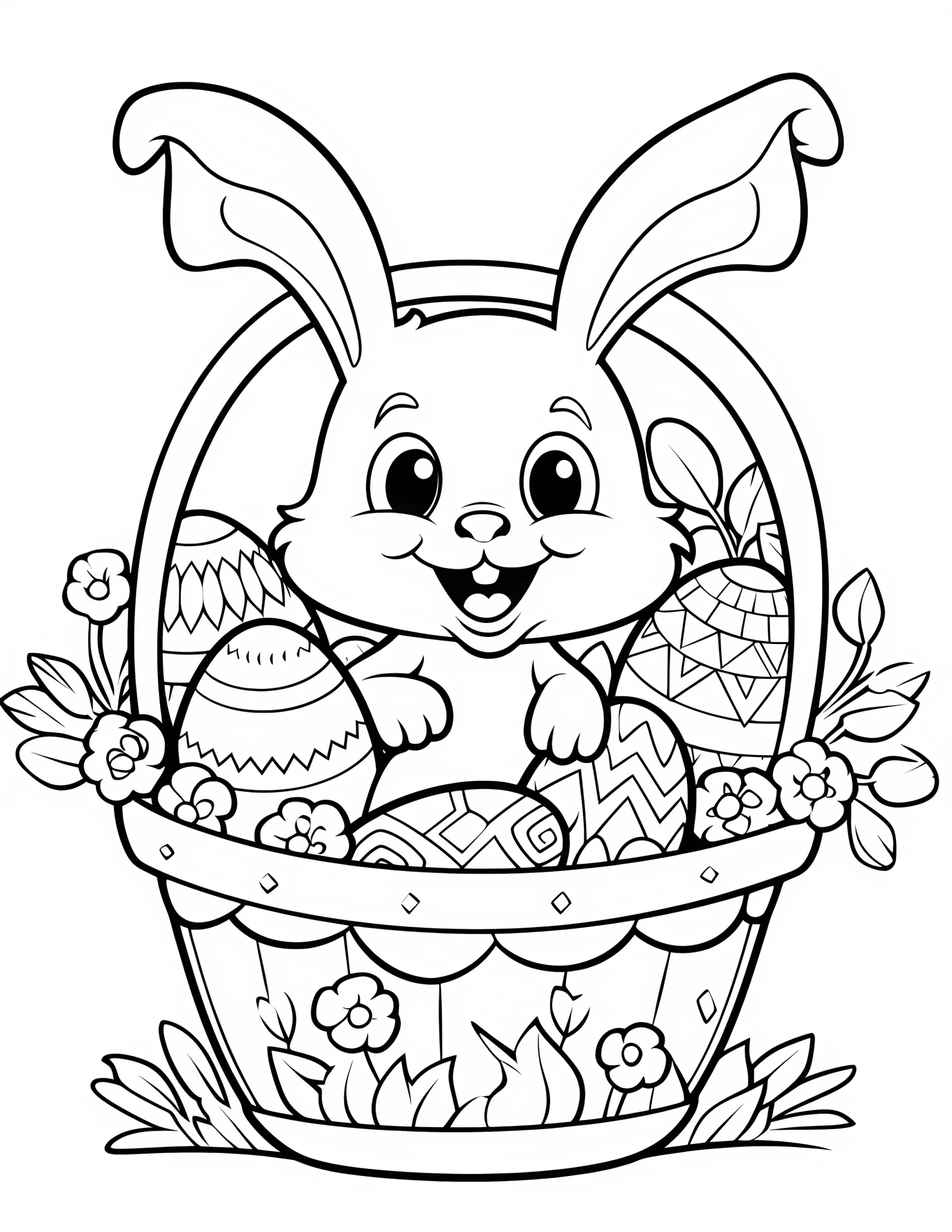 Easter basket for kids coloring page on white color background #31308
