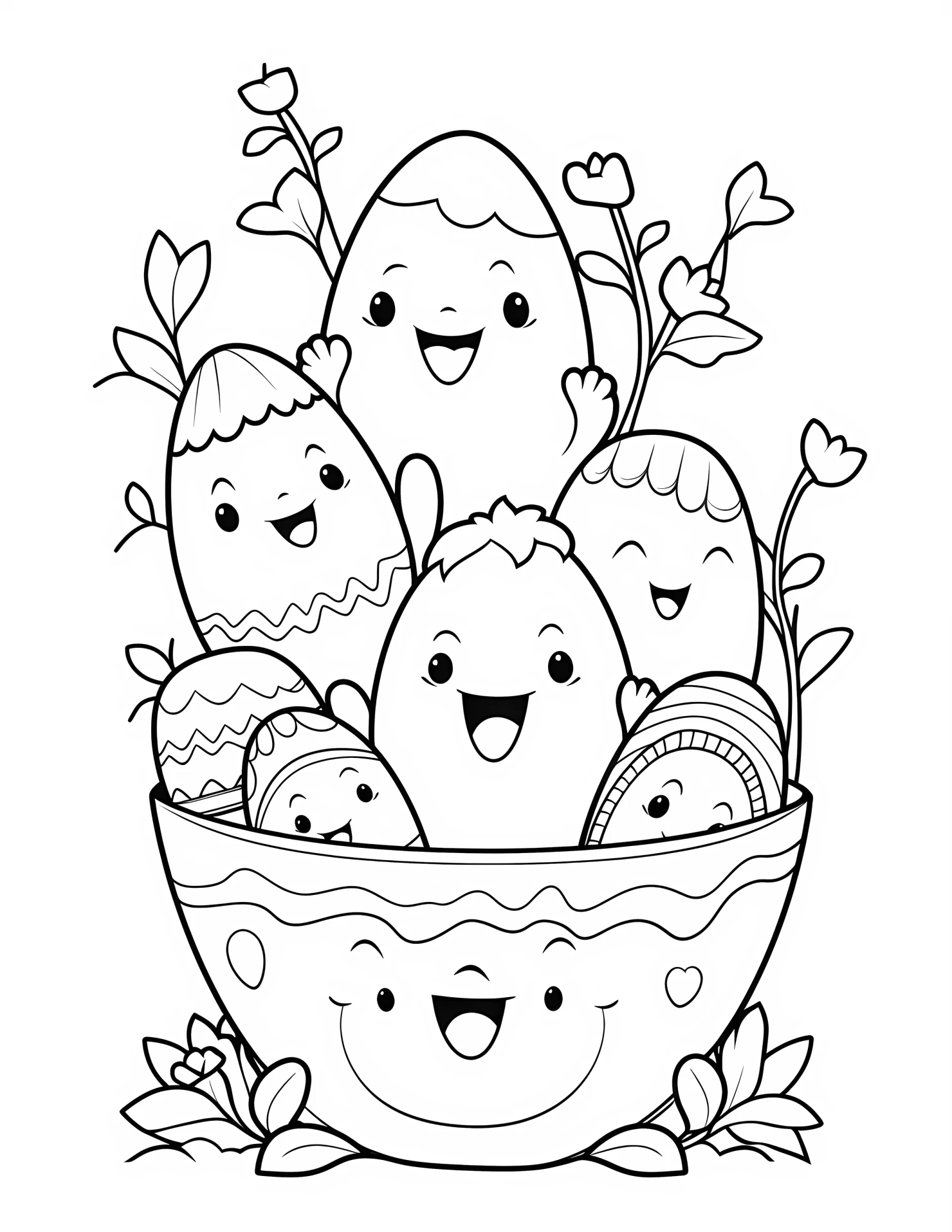 Easter basket for kids coloring page on white color background #31309