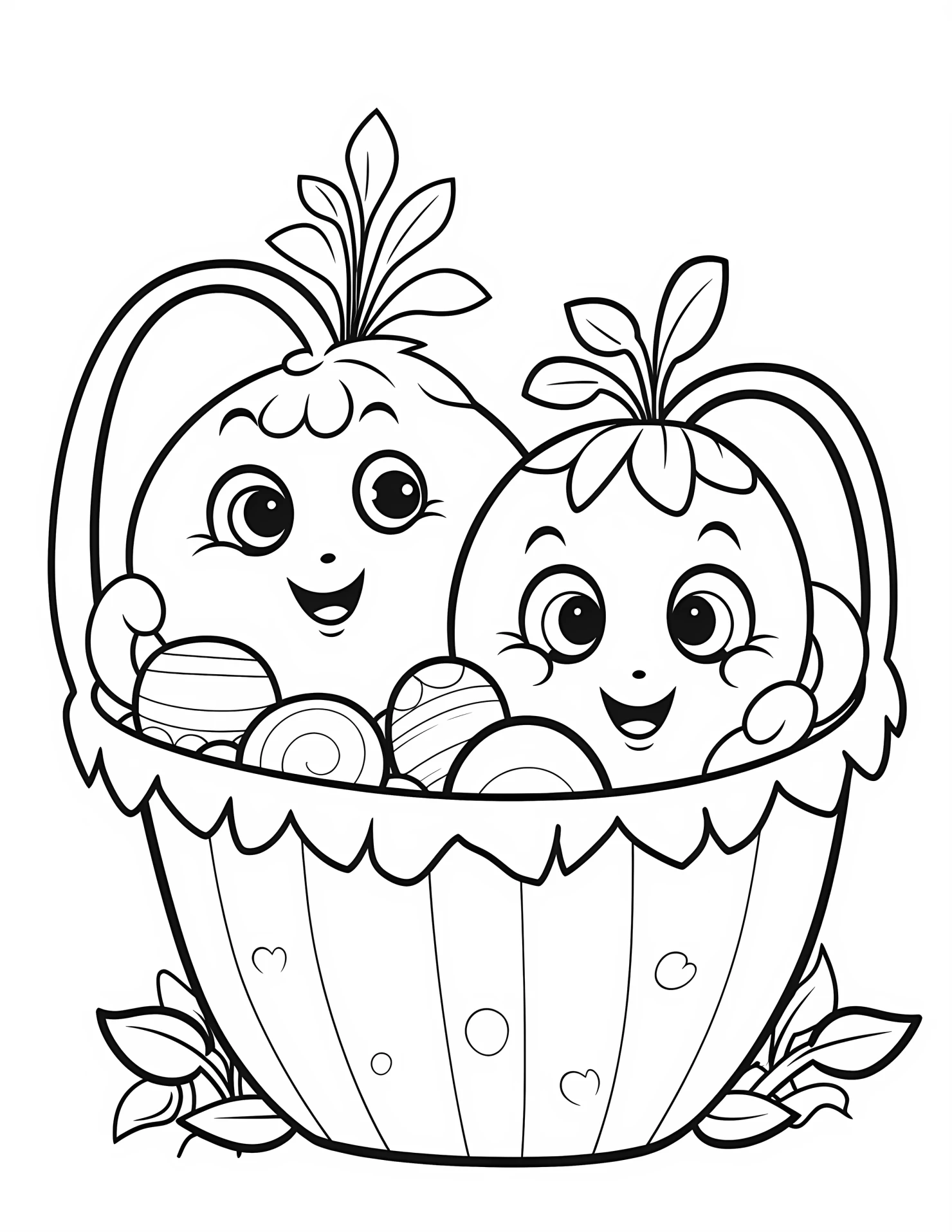 Easter basket for kids coloring page on white color background #31310