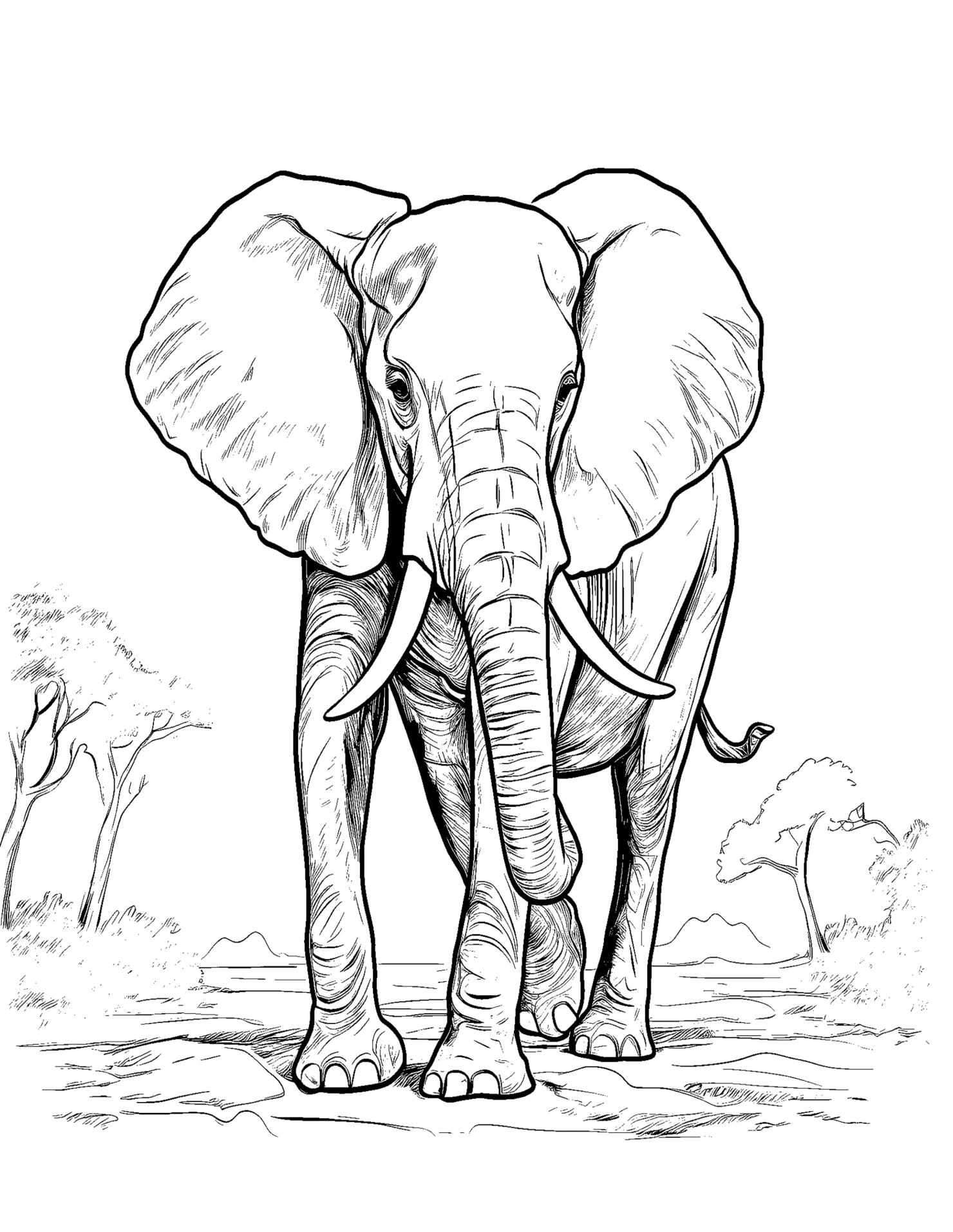 Elephant for kids coloring page on white color background #31352