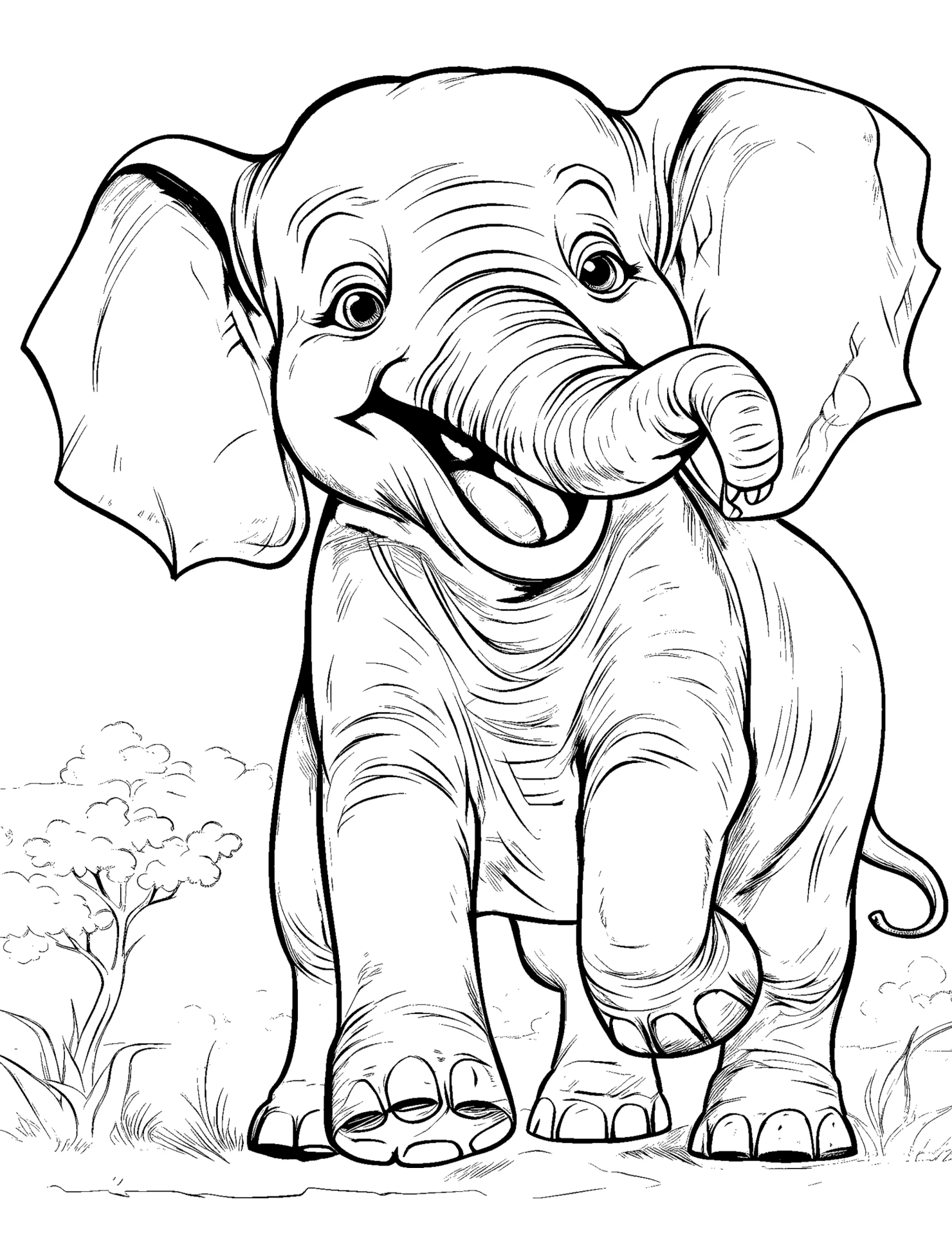 Elephant for kids coloring page on white color background #31356