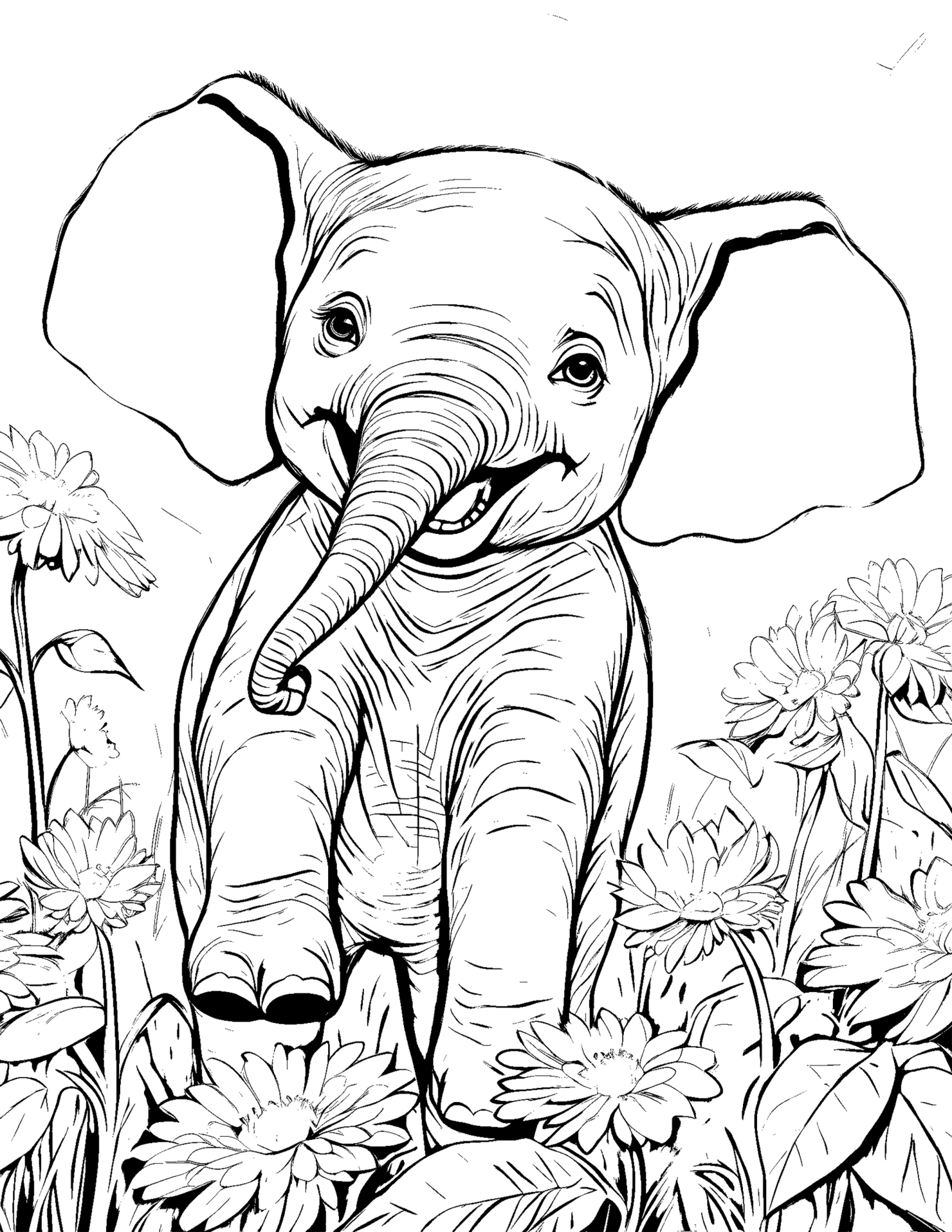 Elephant for kids coloring page on white color background #31357
