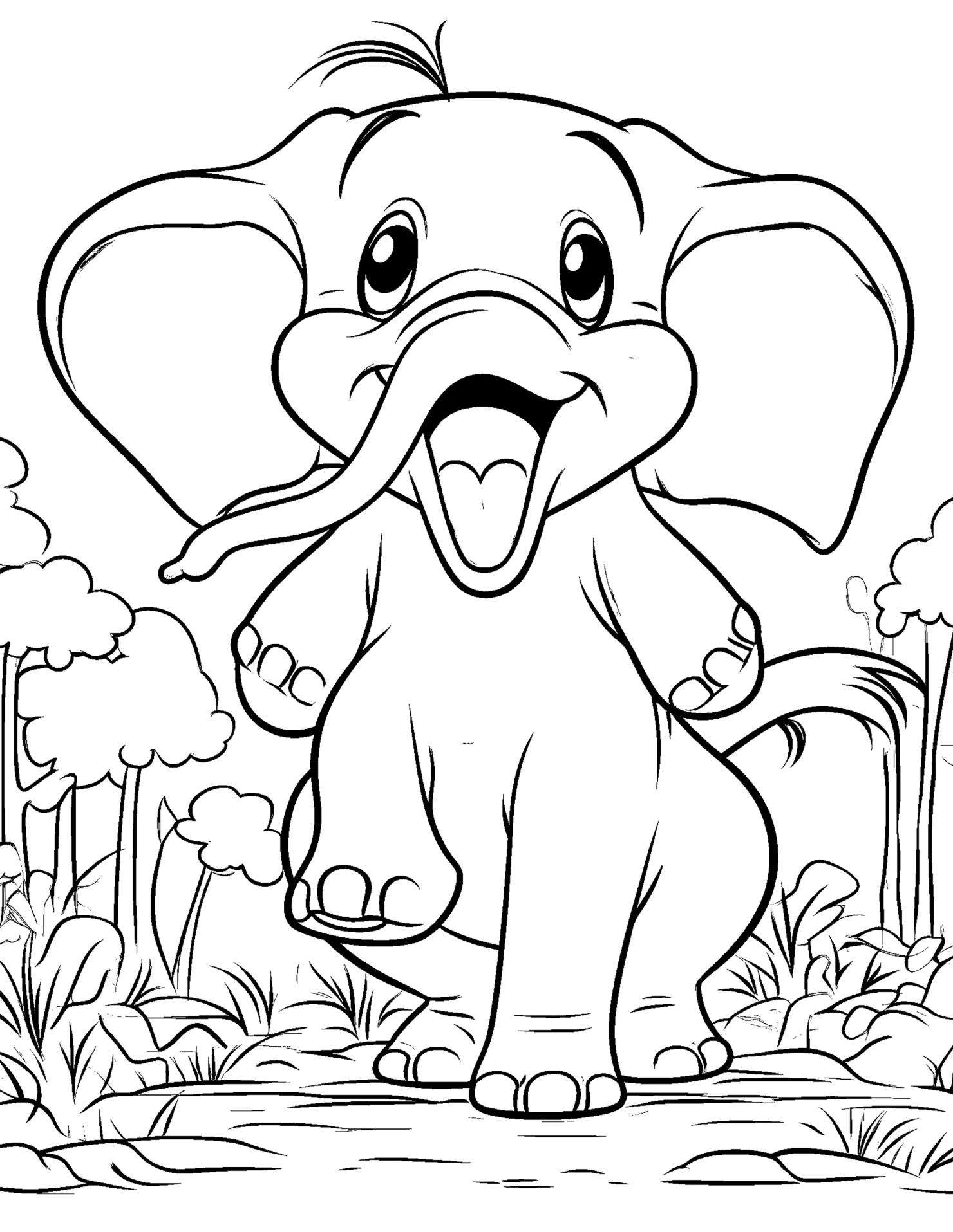 Elephant for kids coloring page on white color background #31358