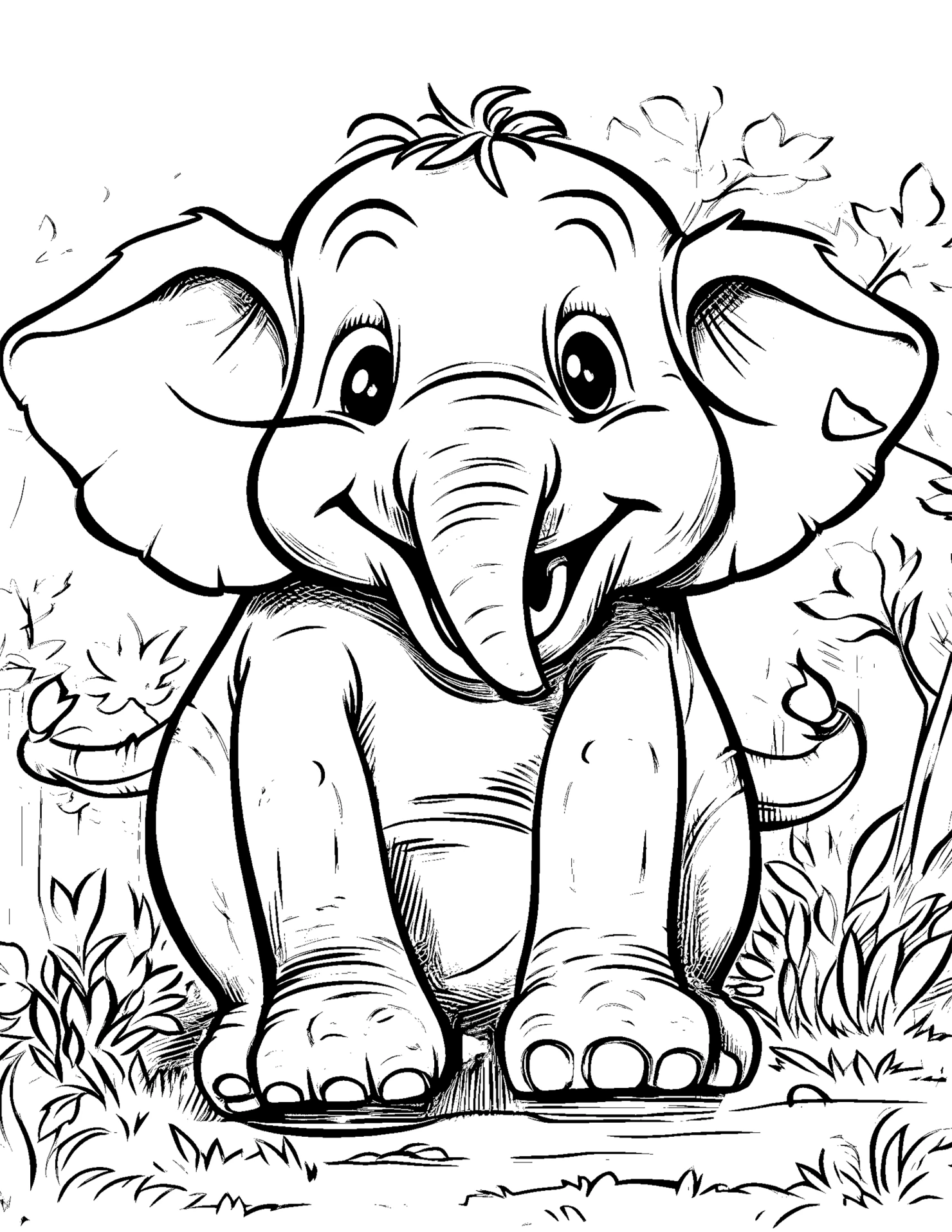 Elephant for kids coloring page on white color background #31359