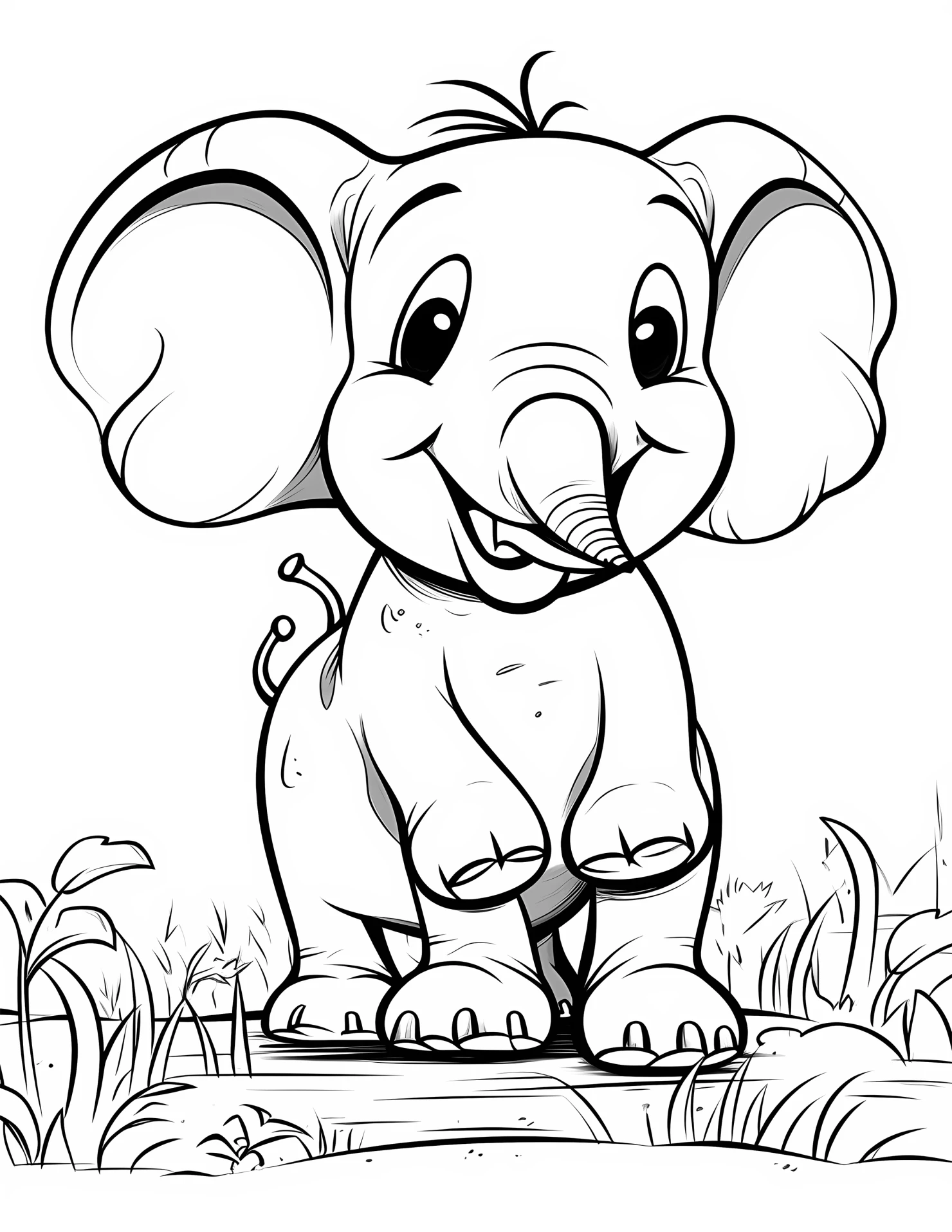 Elephant for kids coloring page on white color background #31376