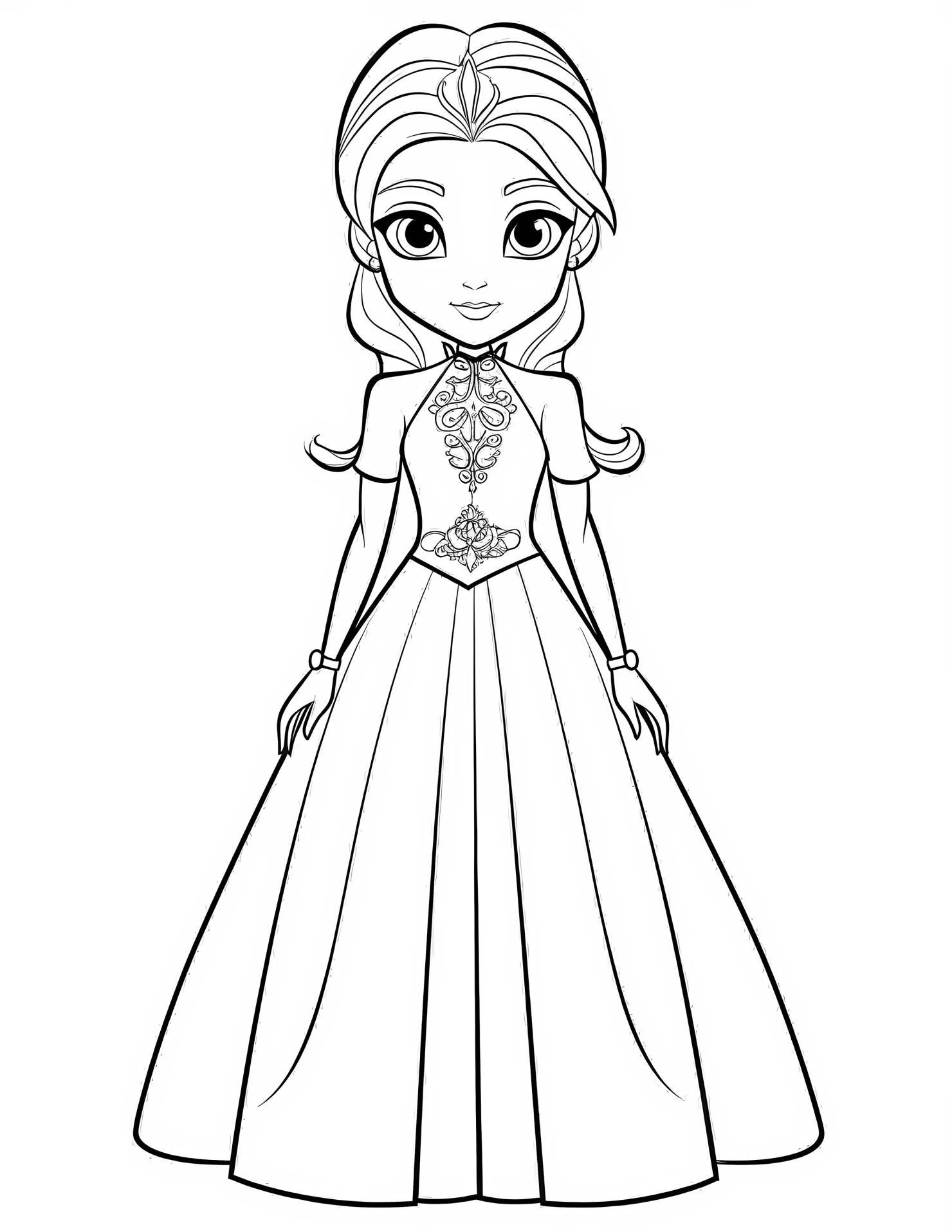 Elsa for kids coloring page on white color background #31383