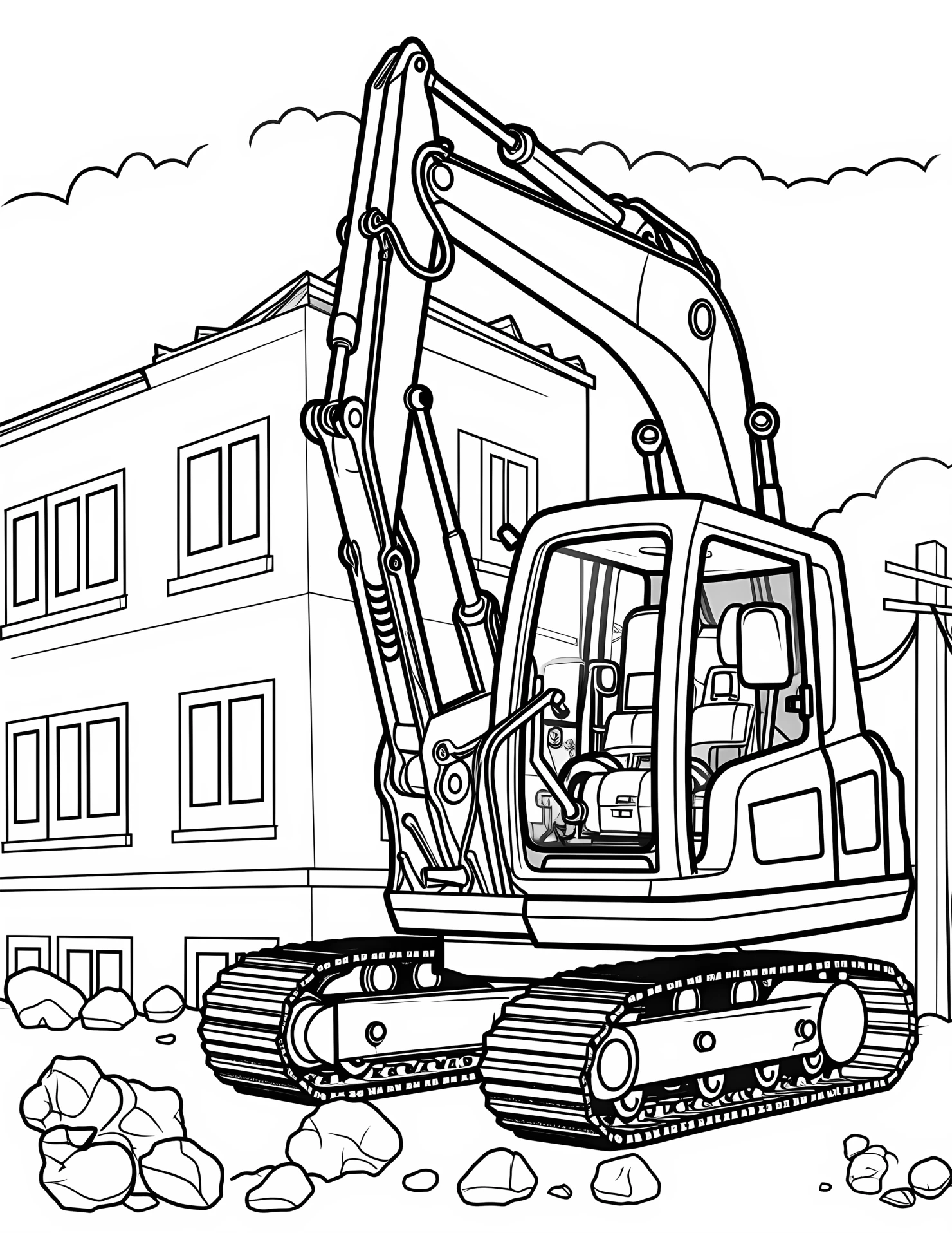 Excavator for kids coloring page on white color background #31394