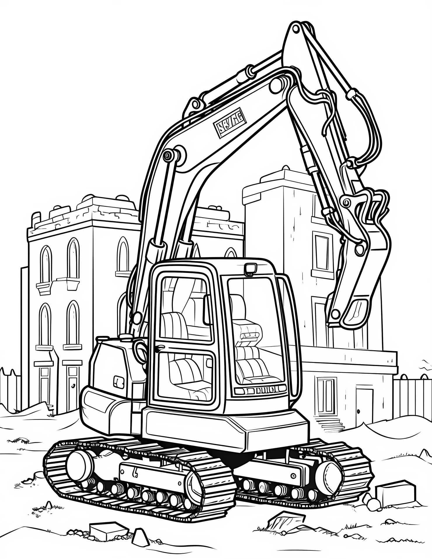 Excavator for kids coloring page on white color background #31395