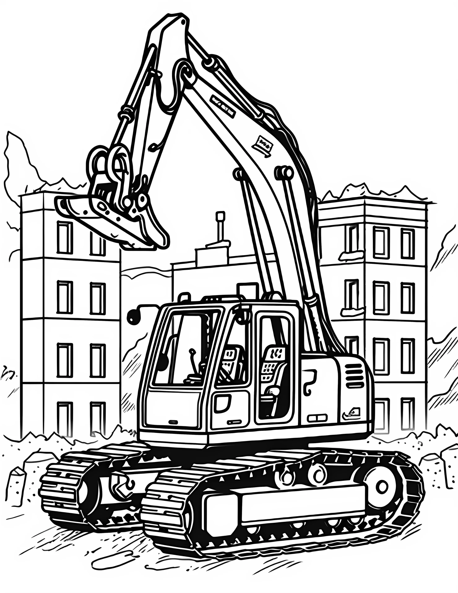 Excavator for kids coloring page on white color background #31397