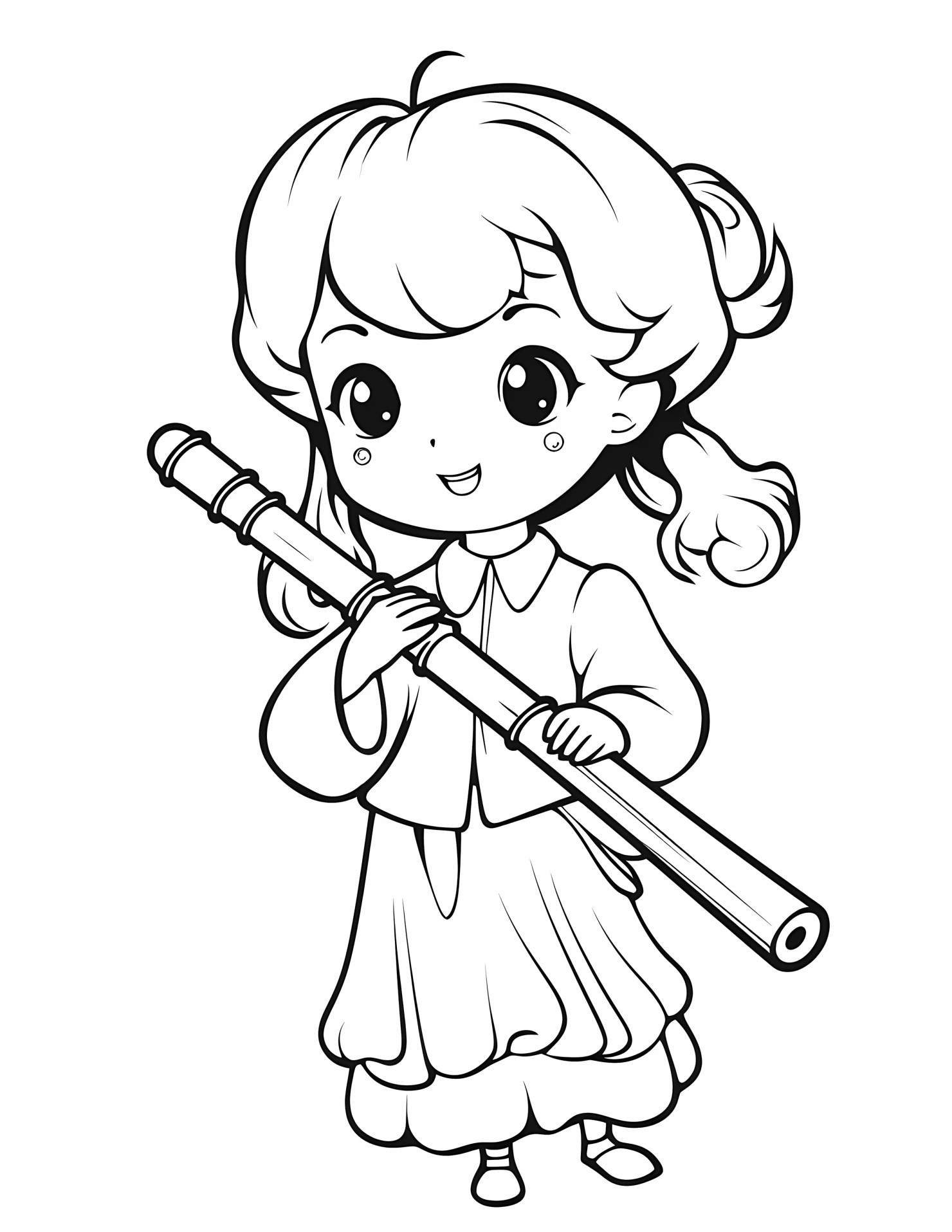Flute for kids coloring page on white color background #31507