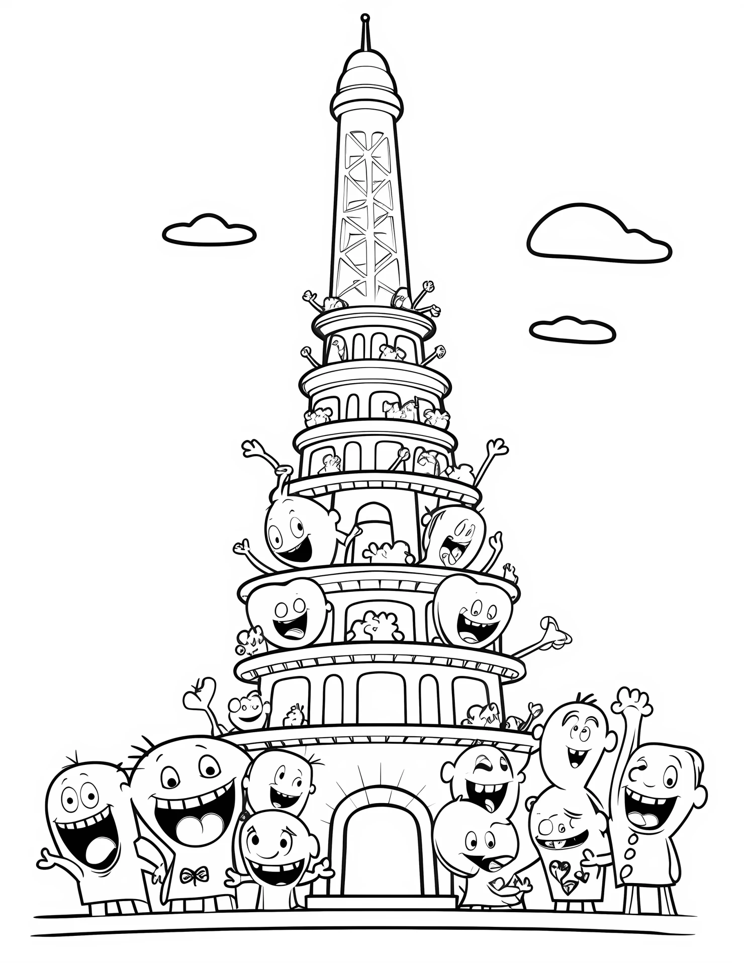 France tower for kids coloring page on white color background #31554