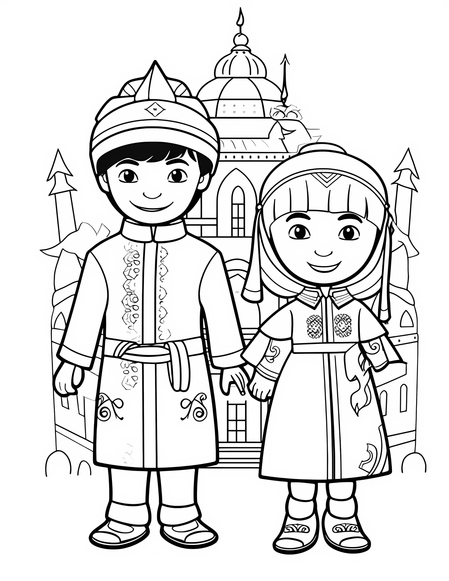 French culture for kids coloring page on white color background #31570