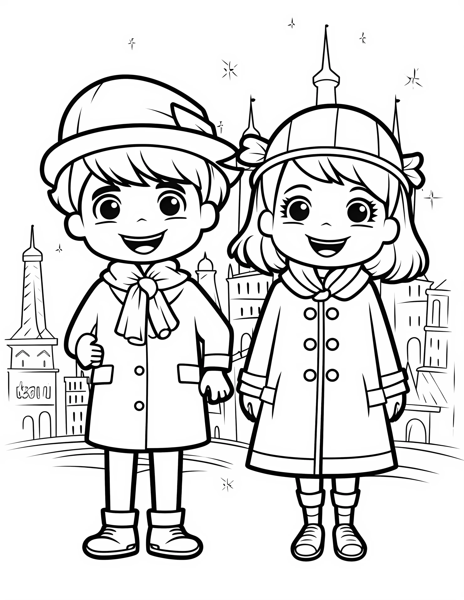 French culture for kids coloring page on white color background #31573