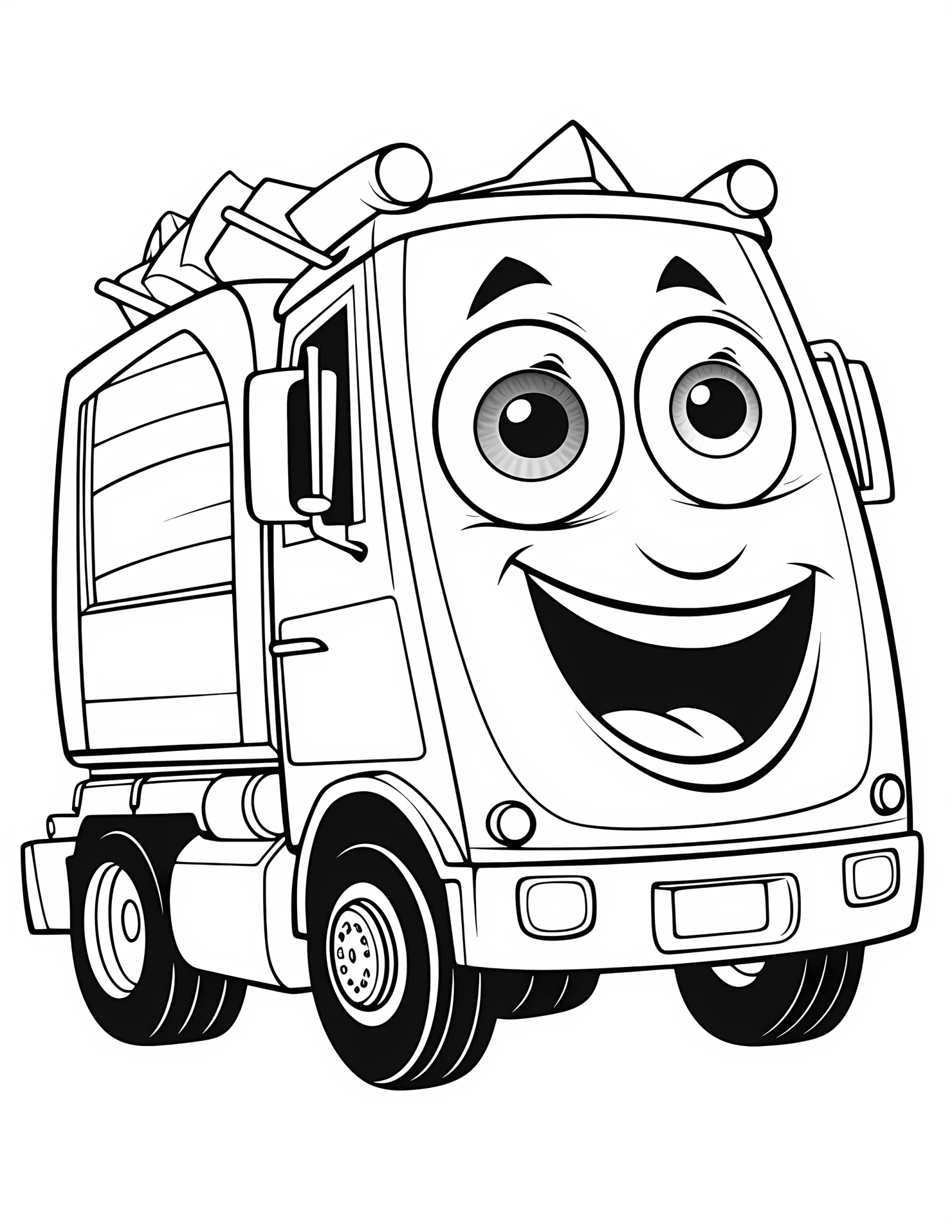 Garbage truck for kids coloring page on white color background #31595