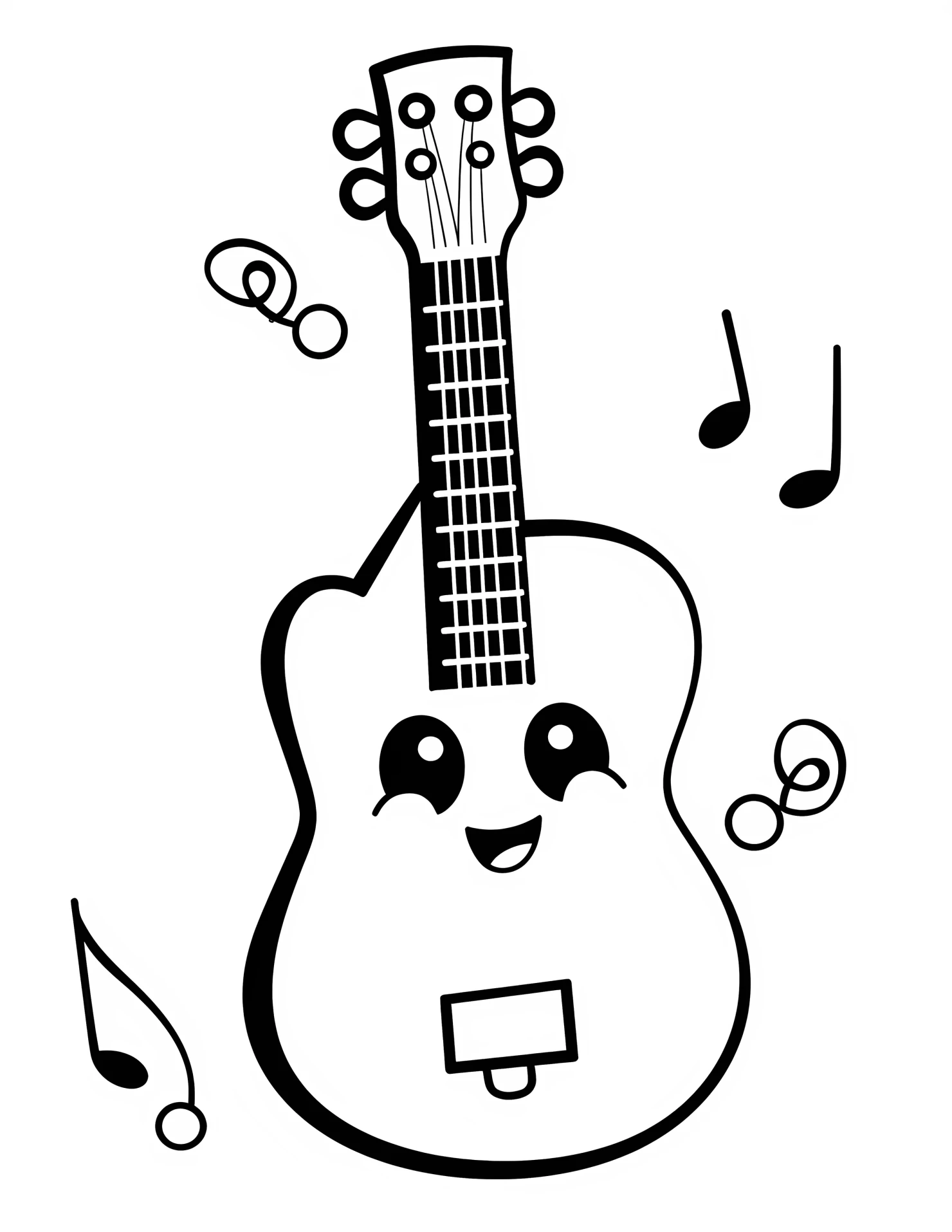 Guitar for kids coloring page on white color background #31683