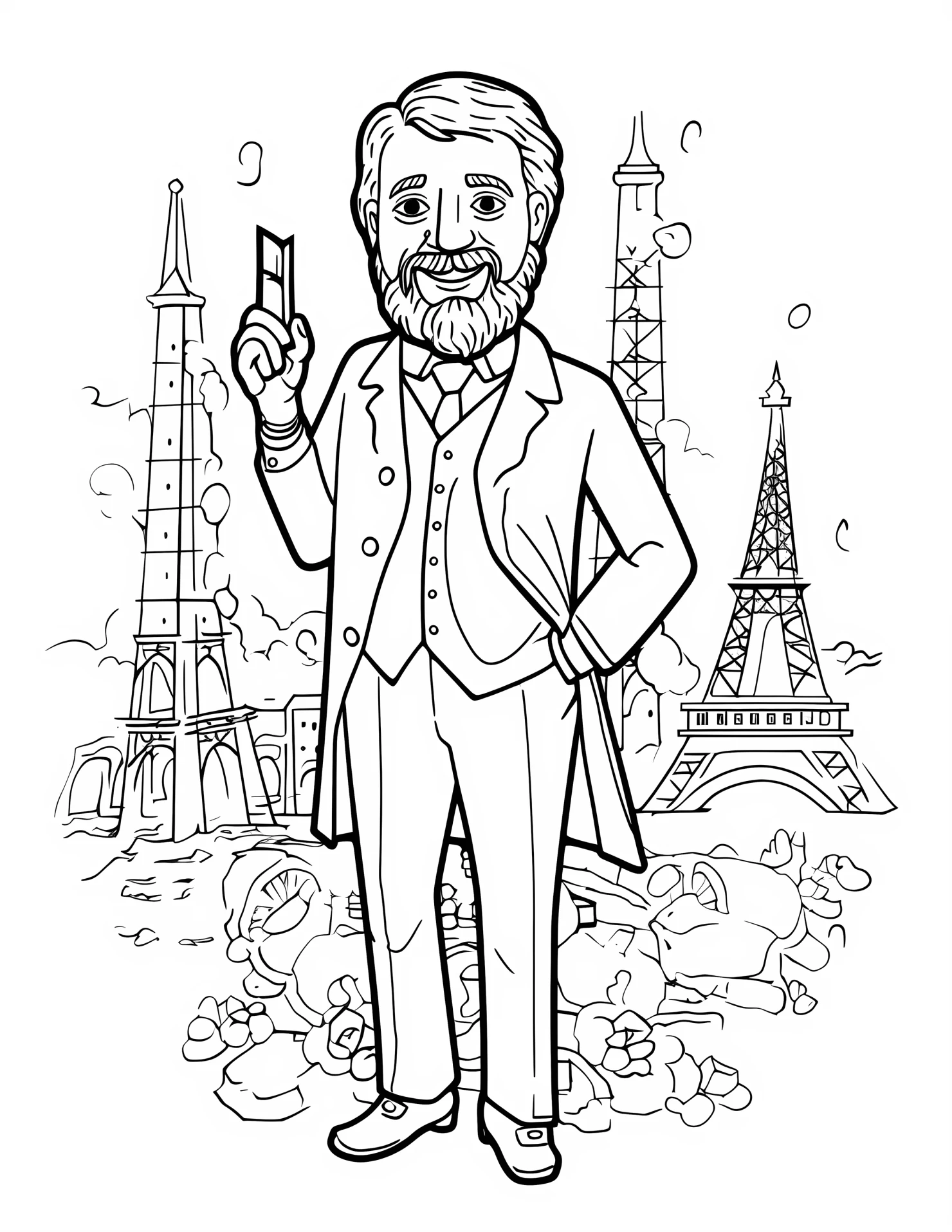 Gustave Eiffel for kids coloring page on white color background #31686