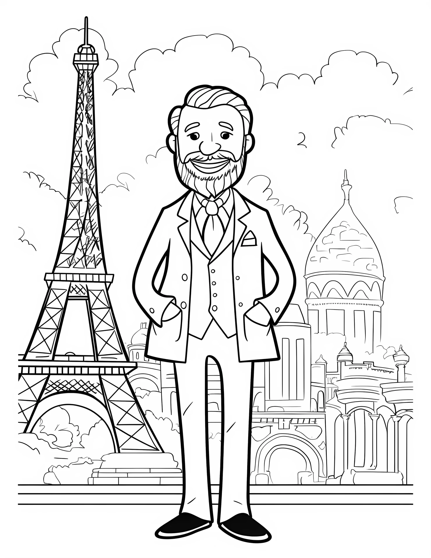 Gustave Eiffel for kids coloring page on white color background #31687