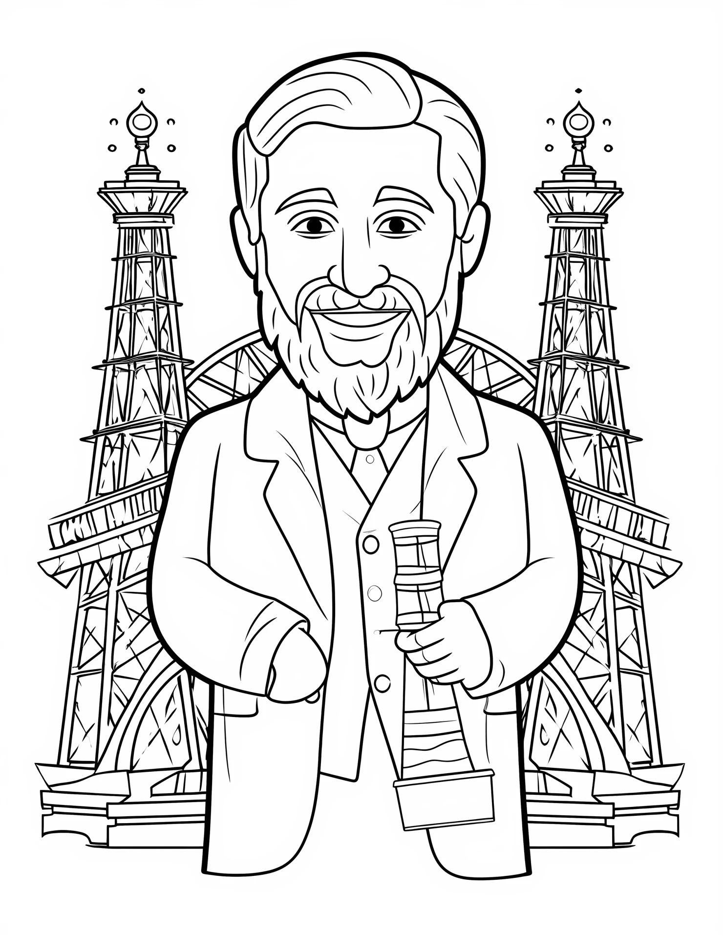Gustave Eiffel for kids coloring page on white color background #31688
