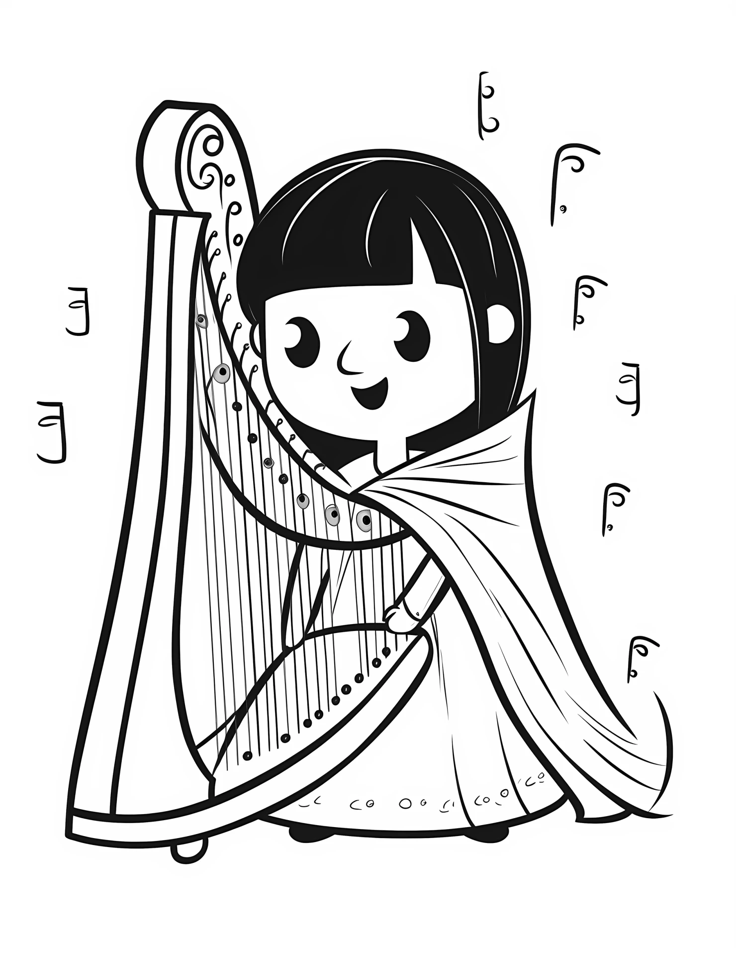 Harp for kids coloring page on white color background #31714