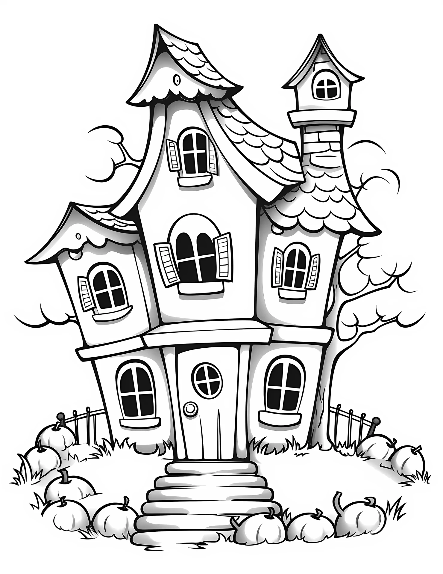 Haunted house for kids coloring page on white color background #31723