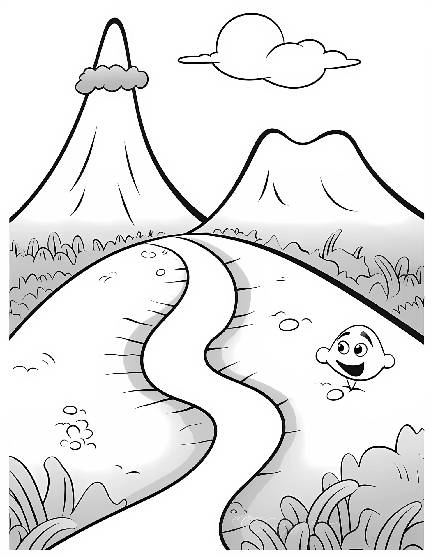 Hiking trail for kids coloring page on white color background #31765