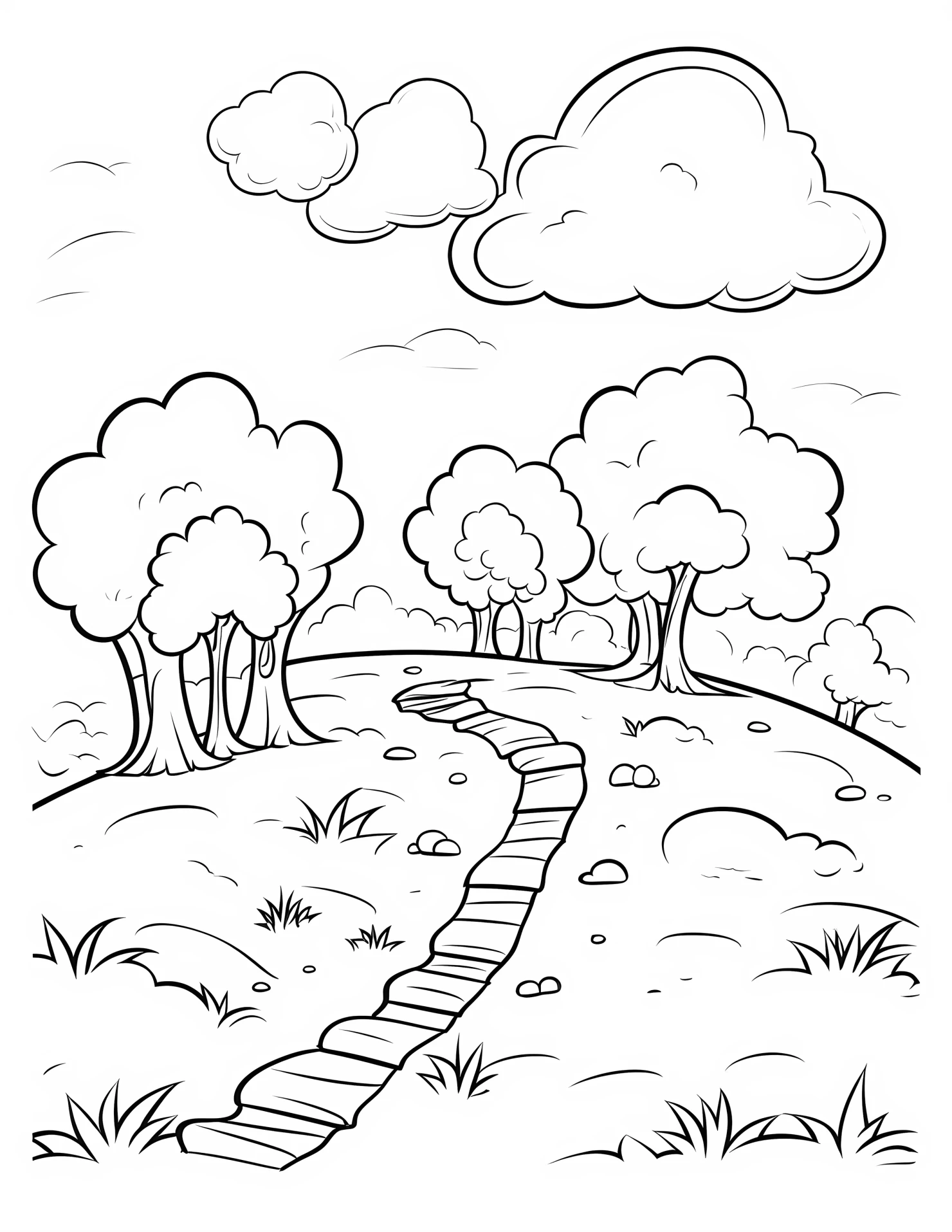 Hiking trail for kids coloring page on white color background #31766