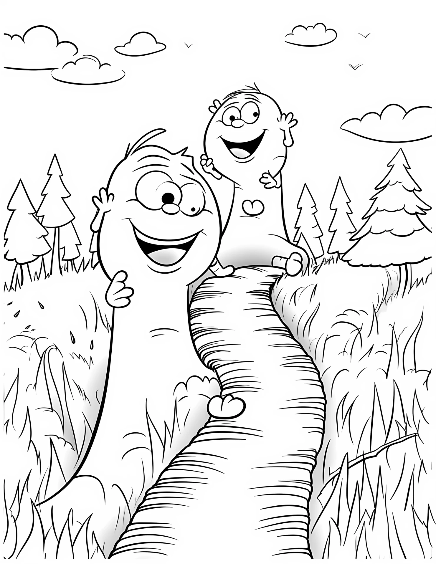 Hiking trail for kids coloring page on white color background #31767