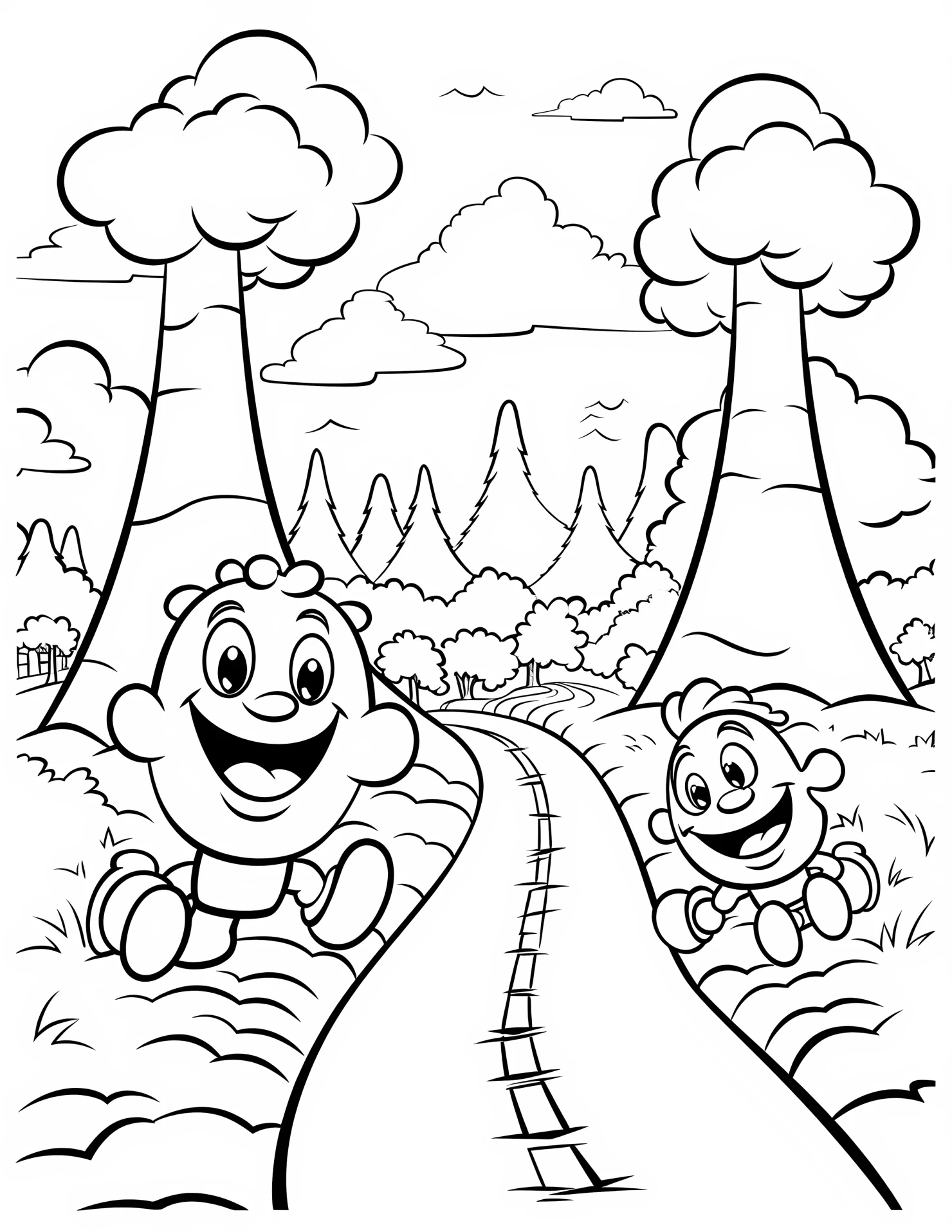 Hiking trail for kids coloring page on white color background #31768